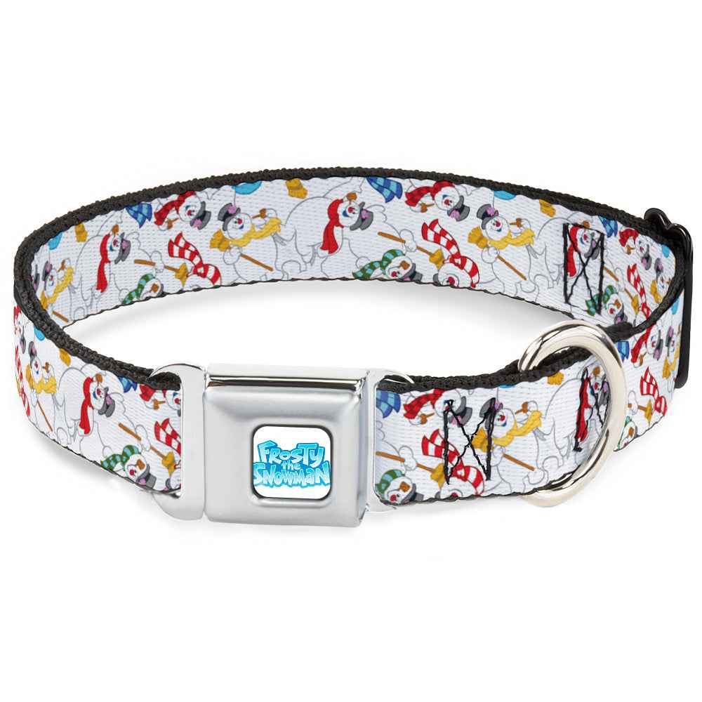 Buckle-Down Frosty The Snowman Logo Full Color White/Blues Seatbelt Buckle Dog Collar - Frosty the Snowman Pose Scattered White