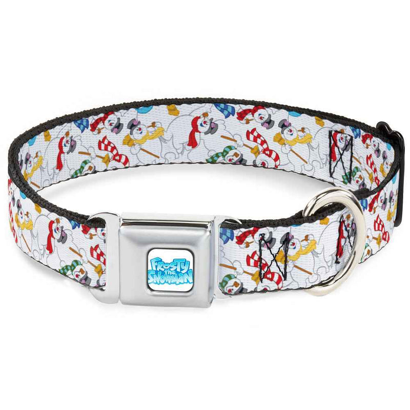 Buckle-Down Frosty The Snowman Logo Full Color White/Blues Seatbelt Buckle Dog Collar - Frosty the Snowman Pose Scattered White