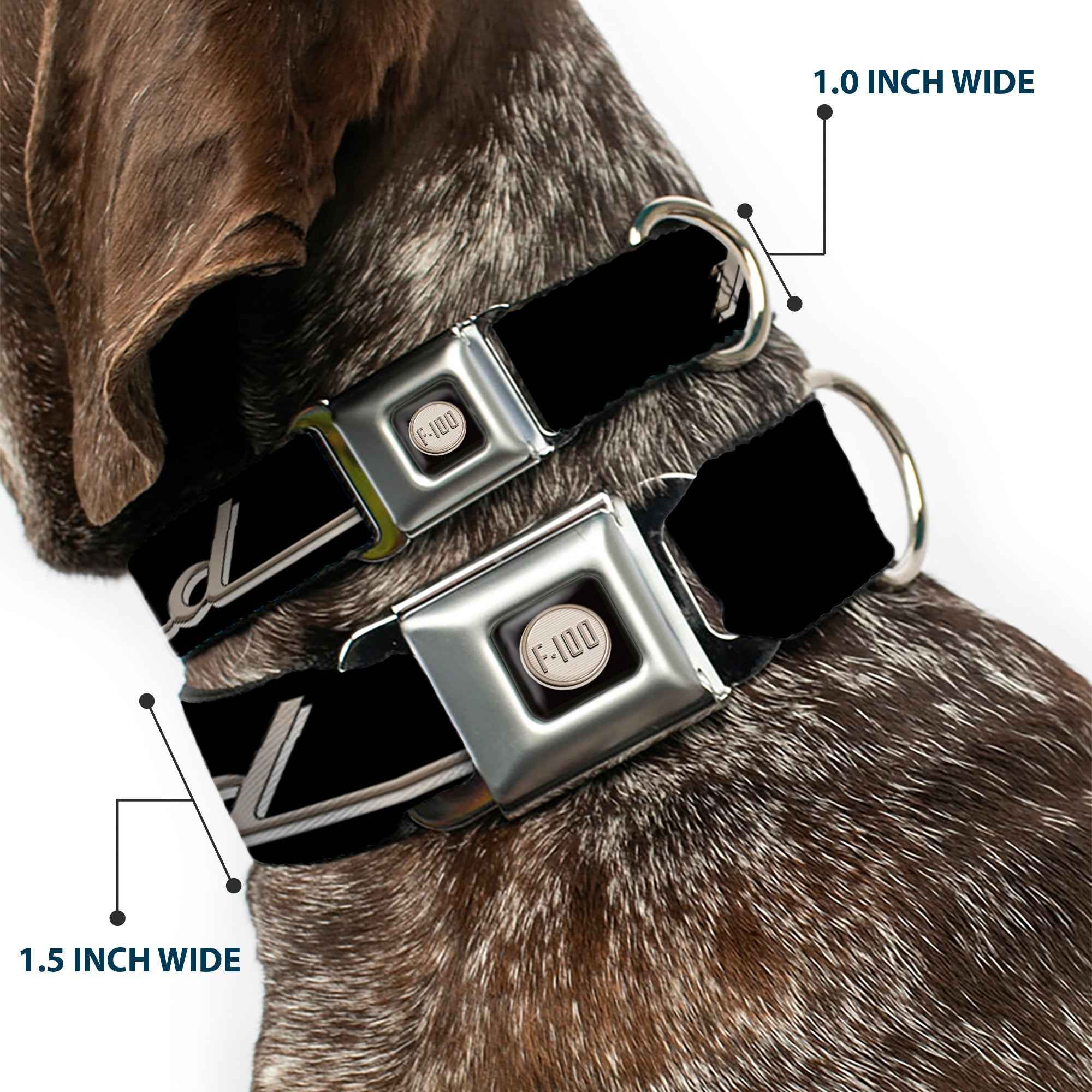 Buckle-Down Ford F-100 Logo Full Color Black/Tans Seatbelt Buckle Dog Collar - Ford F-100 Script Black/Tan-Gray