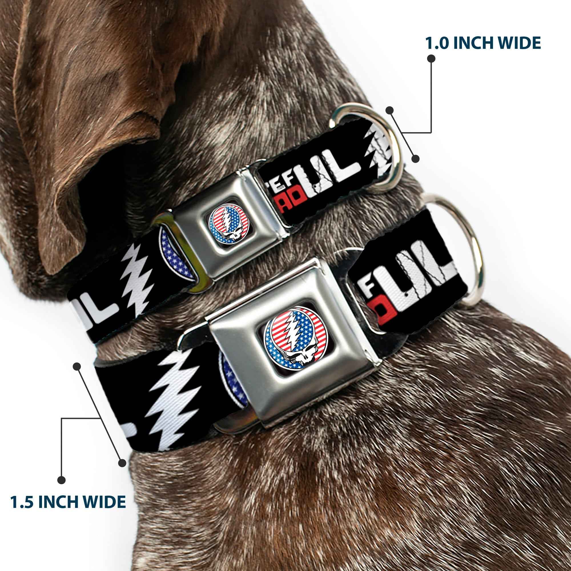 Buckle-Down Grateful Dead Steal Your Face Stars and Stripes Logo & Text with Steal Your Face Stars and Stripes Seatbelt Buckle Dog Collar