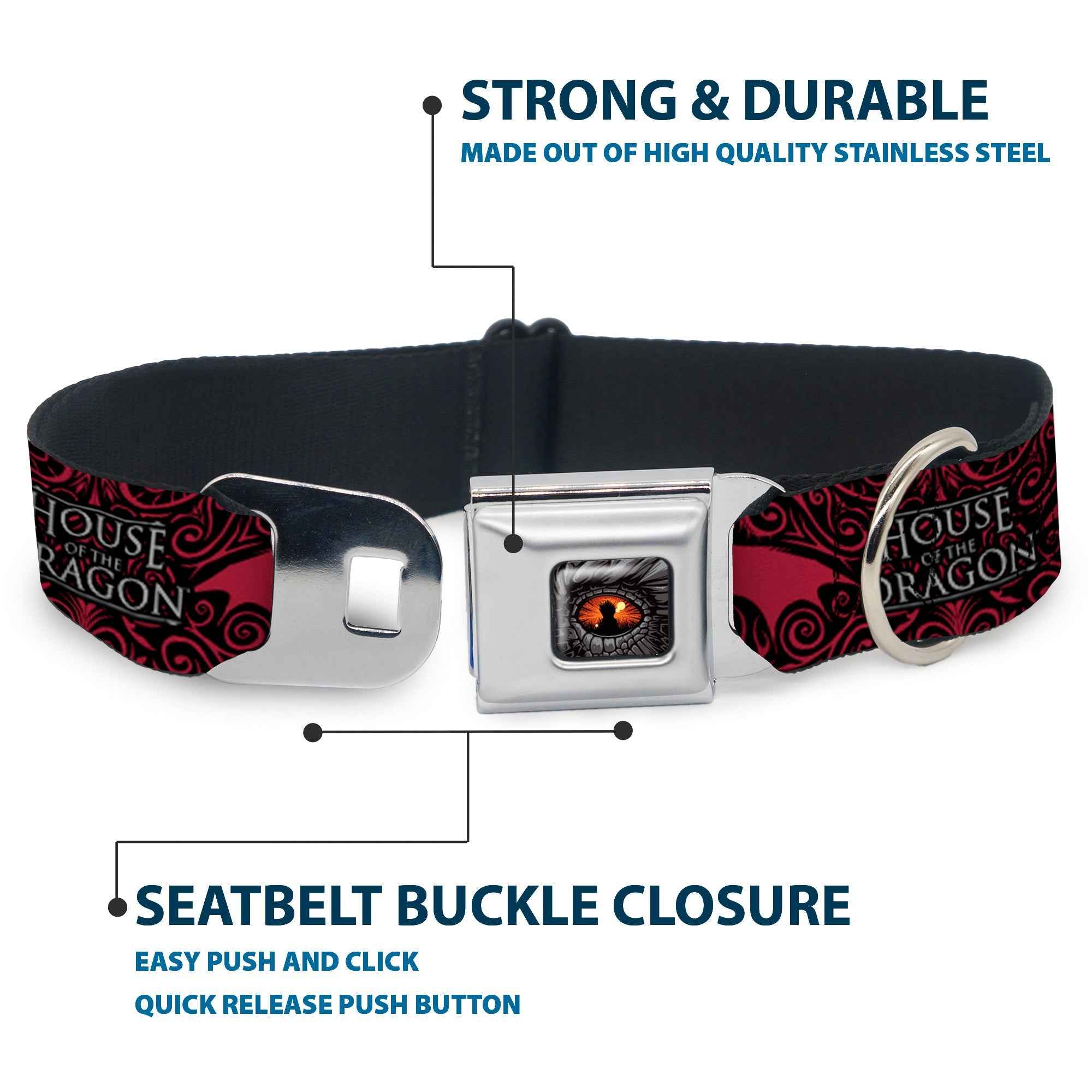 Buckle-Down House of the Dragon Eye Throne Icon Black/Gray/Orange & Dragon Icon Black/Red/White Seatbelt Buckle Dog Collar