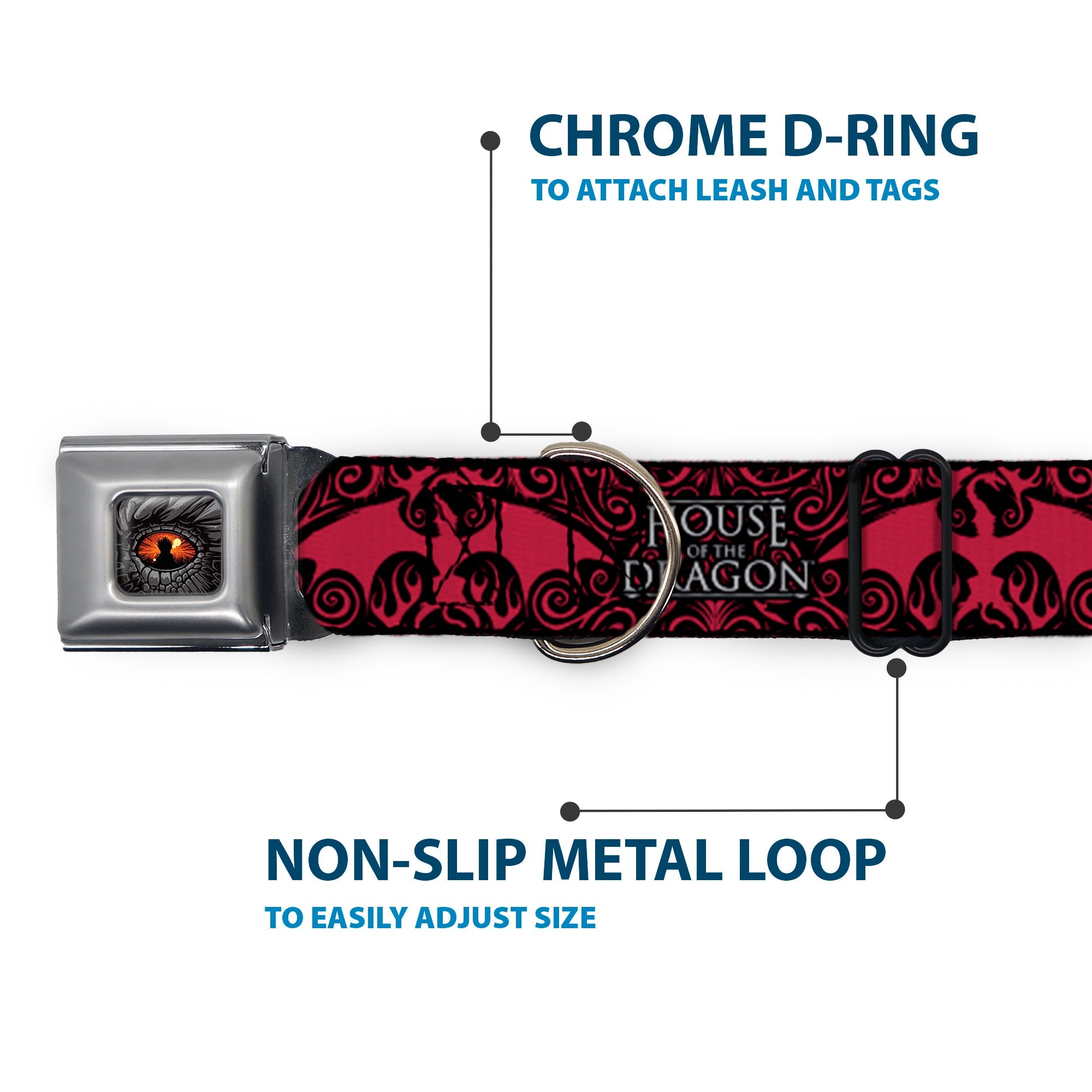 Buckle-Down House of the Dragon Eye Throne Icon Black/Gray/Orange & Dragon Icon Black/Red/White Seatbelt Buckle Dog Collar