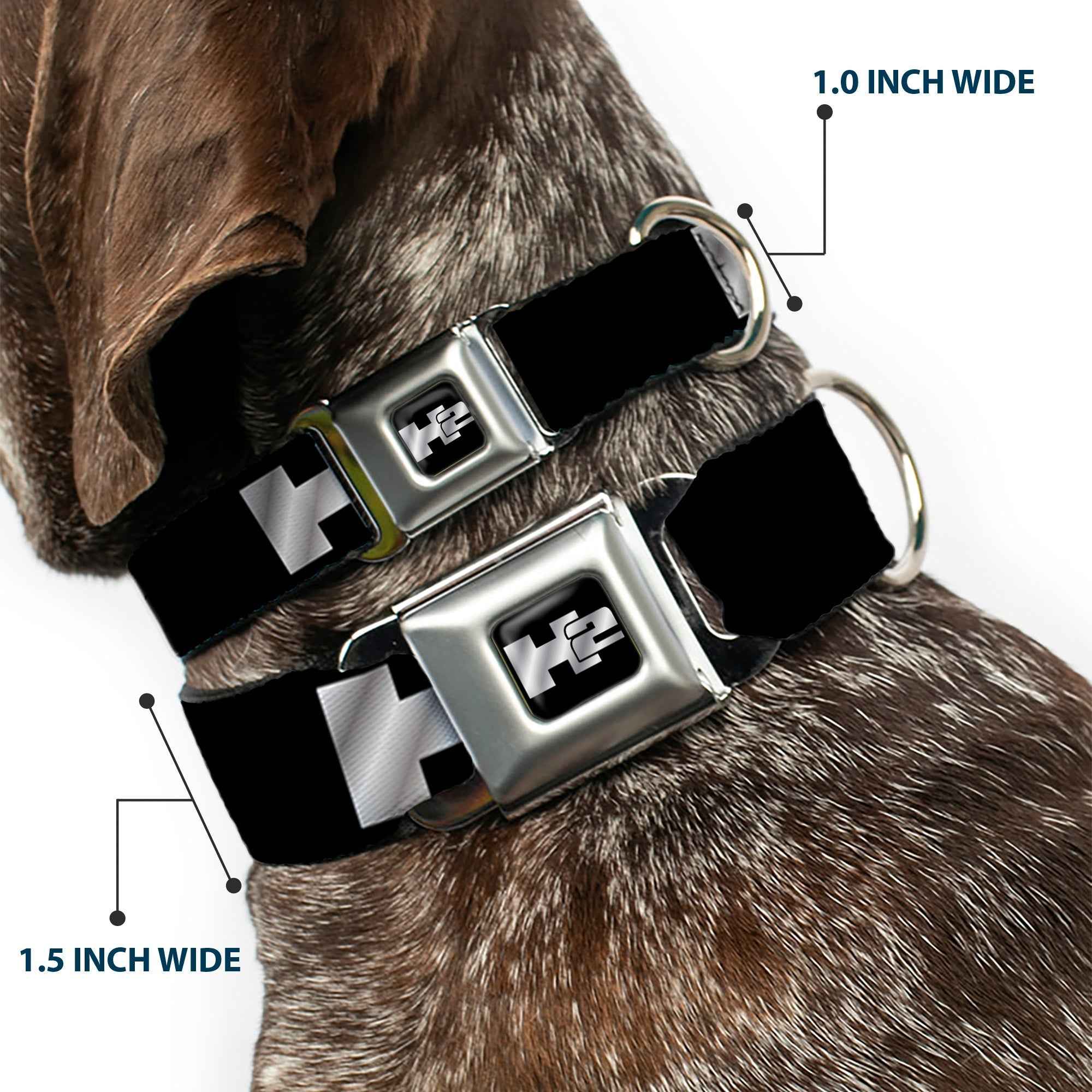 Buckle-Down H2 Black/Silver Seatbelt Buckle Dog Collar - H2 Black/Silver Logo Repeat