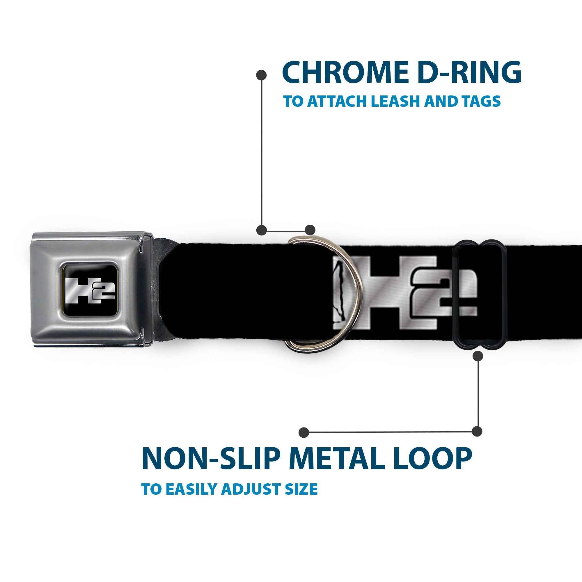 Buckle-Down H2 Black/Silver Seatbelt Buckle Dog Collar - H2 Black/Silver Logo Repeat