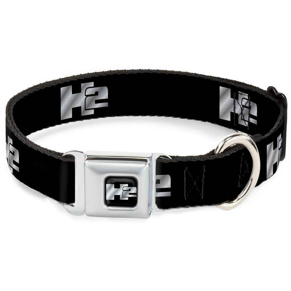 Buckle-Down H2 Black/Silver Seatbelt Buckle Dog Collar - H2 Black/Silver Logo Repeat