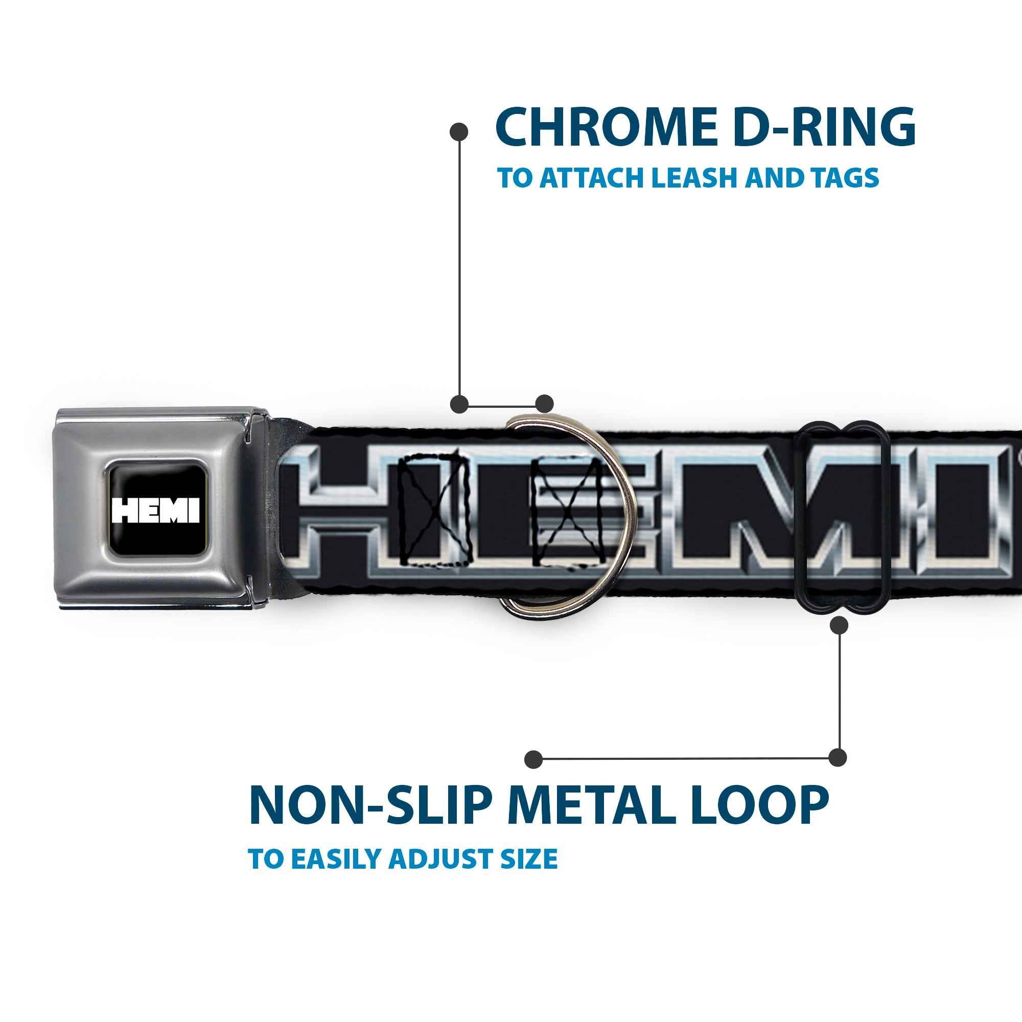 Buckle-Down Hemi Bold Full Color Black/White Seatbelt Buckle Dog Collar - Hemi Bold Outline 392/426 Black/Silver-Fade