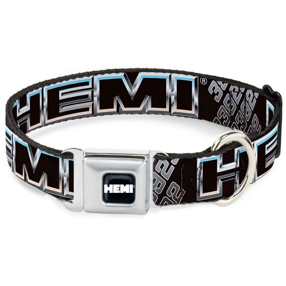 Buckle-Down Hemi Bold Full Color Black/White Seatbelt Buckle Dog Collar - Hemi Bold Outline 392/426 Black/Silver-Fade