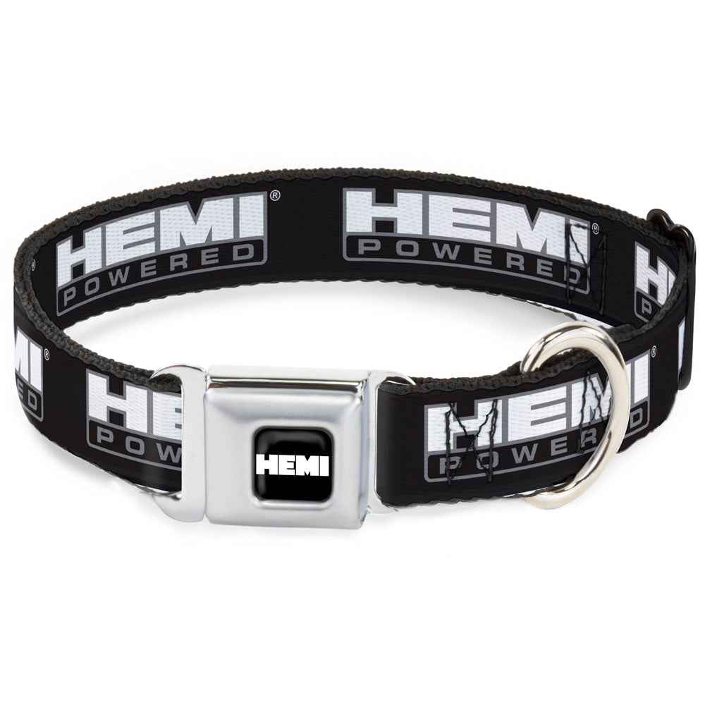 Buckle-Down Hemi Bold Full Color Black/White Seatbelt Buckle Dog Collar - Hemi Powered Logo Black/Gray/White