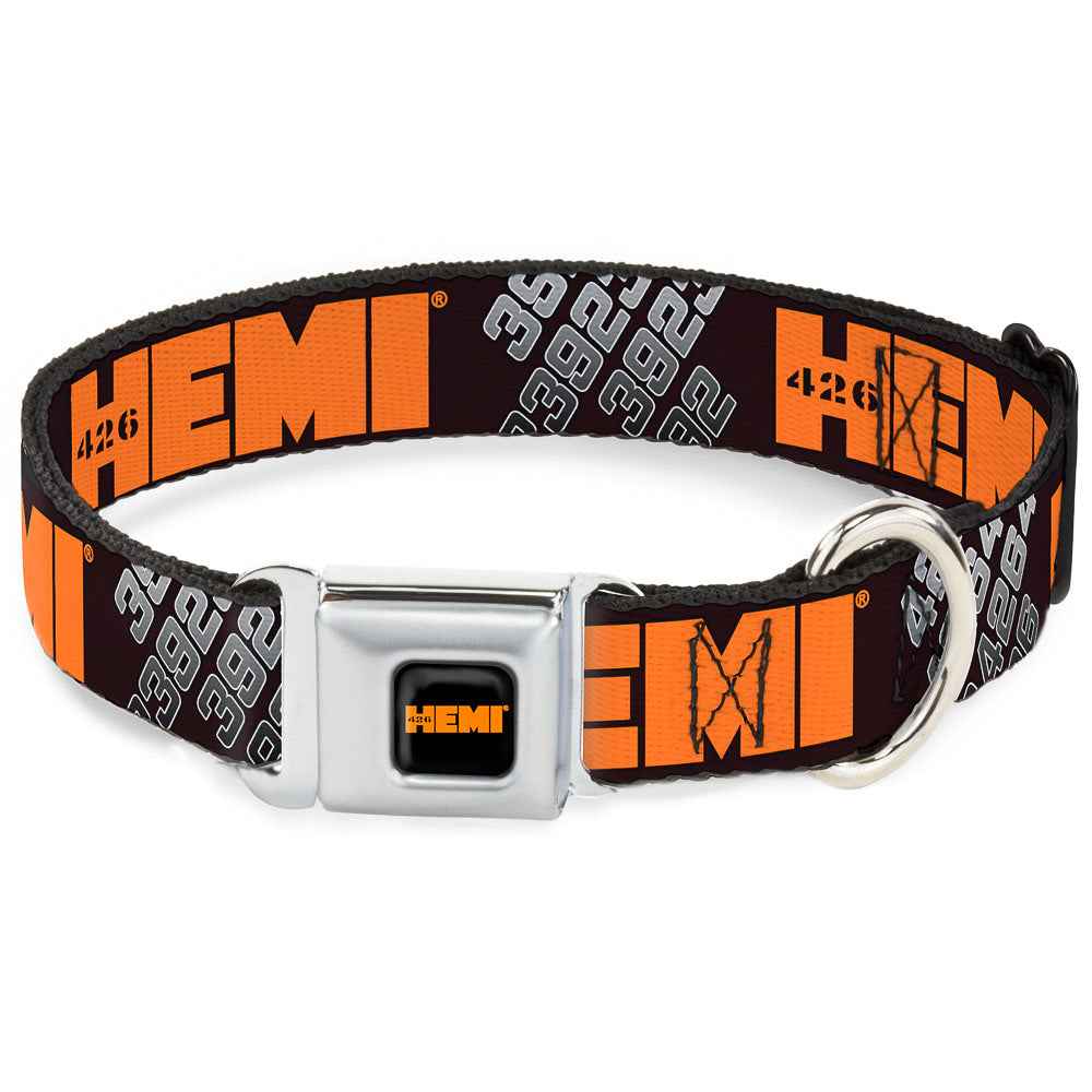 Buckle-Down Hemi 426 Logo Full Color Black Orange Seatbelt Buckle Dog Collar - Hemi 426 Logo 392/426 Black/Orange/Silver-Fade