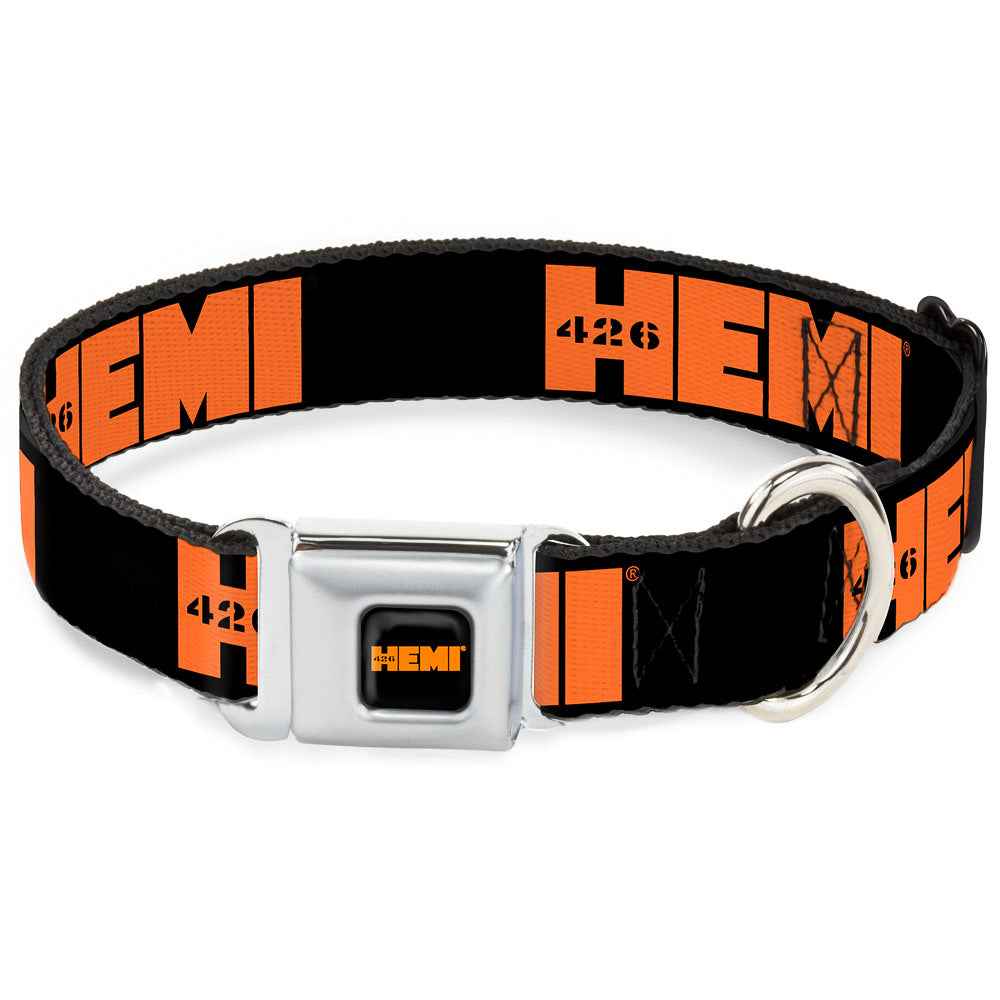 Buckle-Down Hemi 426 Logo Full Color Black Orange Seatbelt Buckle Dog Collar - Hemi 426 Logo Repeat Black/Orange