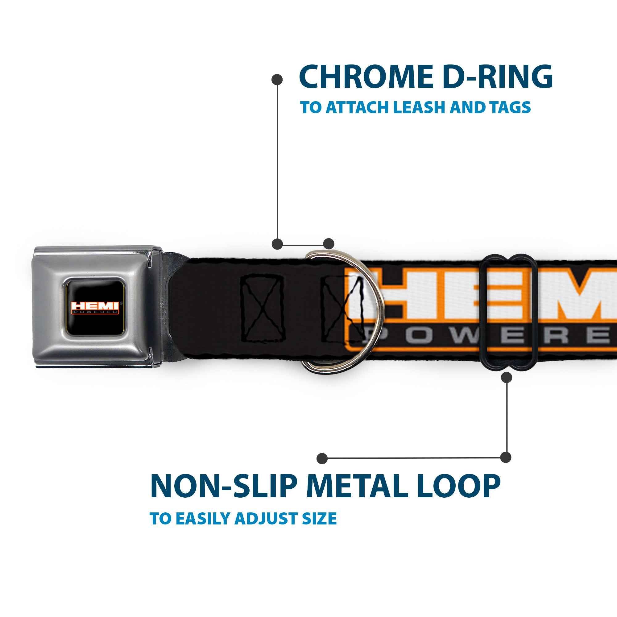 Buckle-Down Hemi Powered Logo Full Color Black/Orange/White/Gray Seatbelt Buckle Dog Collar - Hemi Powered Logo Repeat Black/Orange/White/Gray