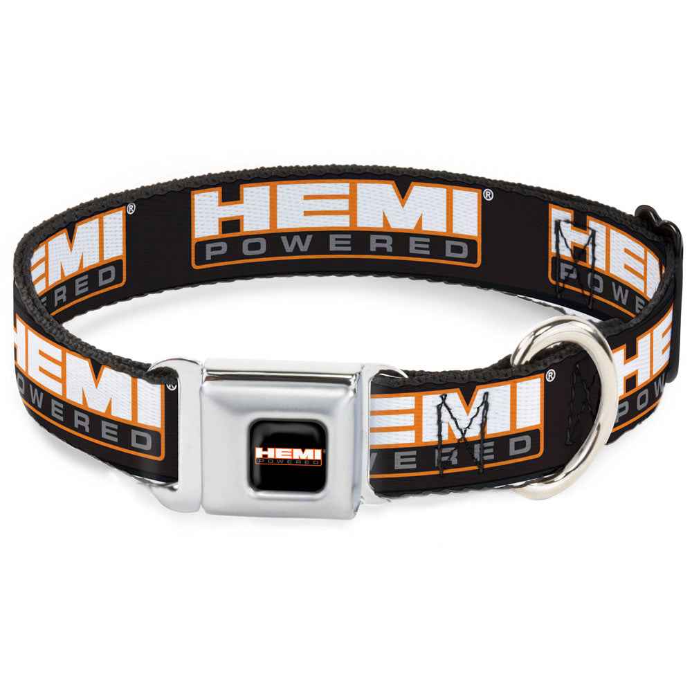 Buckle-Down Hemi Powered Logo Full Color Black/Orange/White/Gray Seatbelt Buckle Dog Collar - Hemi Powered Logo Repeat Black/Orange/White/Gray