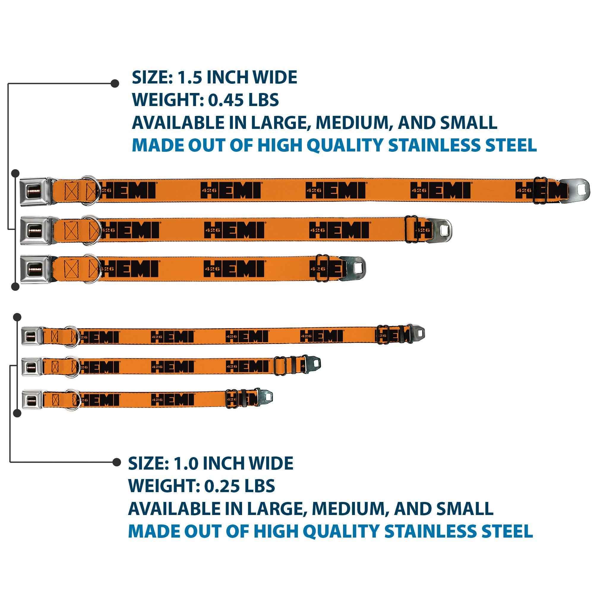 Buckle-Down Hemi 426 Logo Full Color Orange Black Seatbelt Buckle Dog Collar - Hemi 426 Logo Repeat Orange/Black
