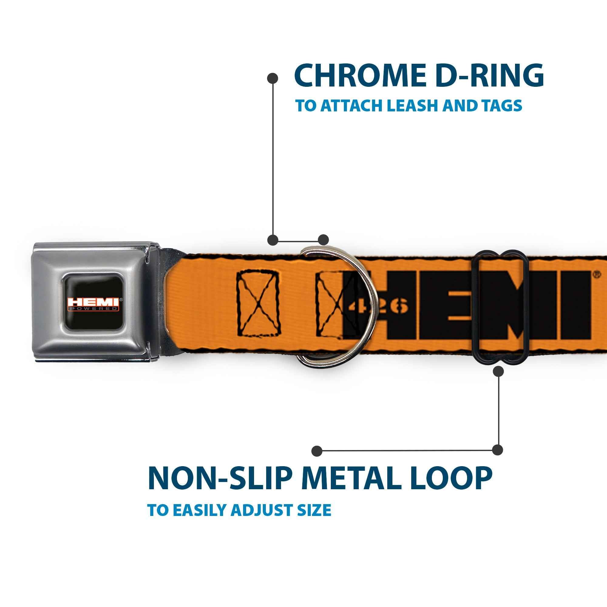 Buckle-Down Hemi 426 Logo Full Color Orange Black Seatbelt Buckle Dog Collar - Hemi 426 Logo Repeat Orange/Black