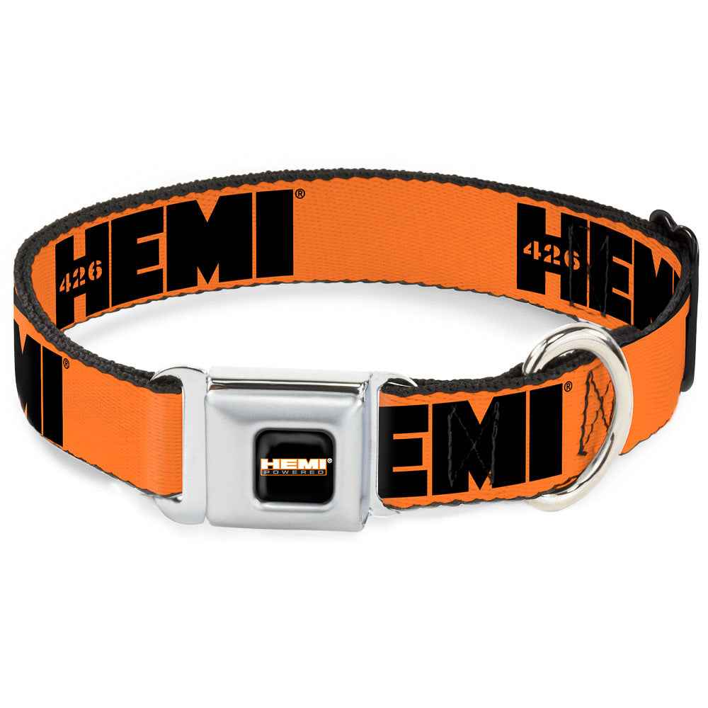 Buckle-Down Hemi 426 Logo Full Color Orange Black Seatbelt Buckle Dog Collar - Hemi 426 Logo Repeat Orange/Black
