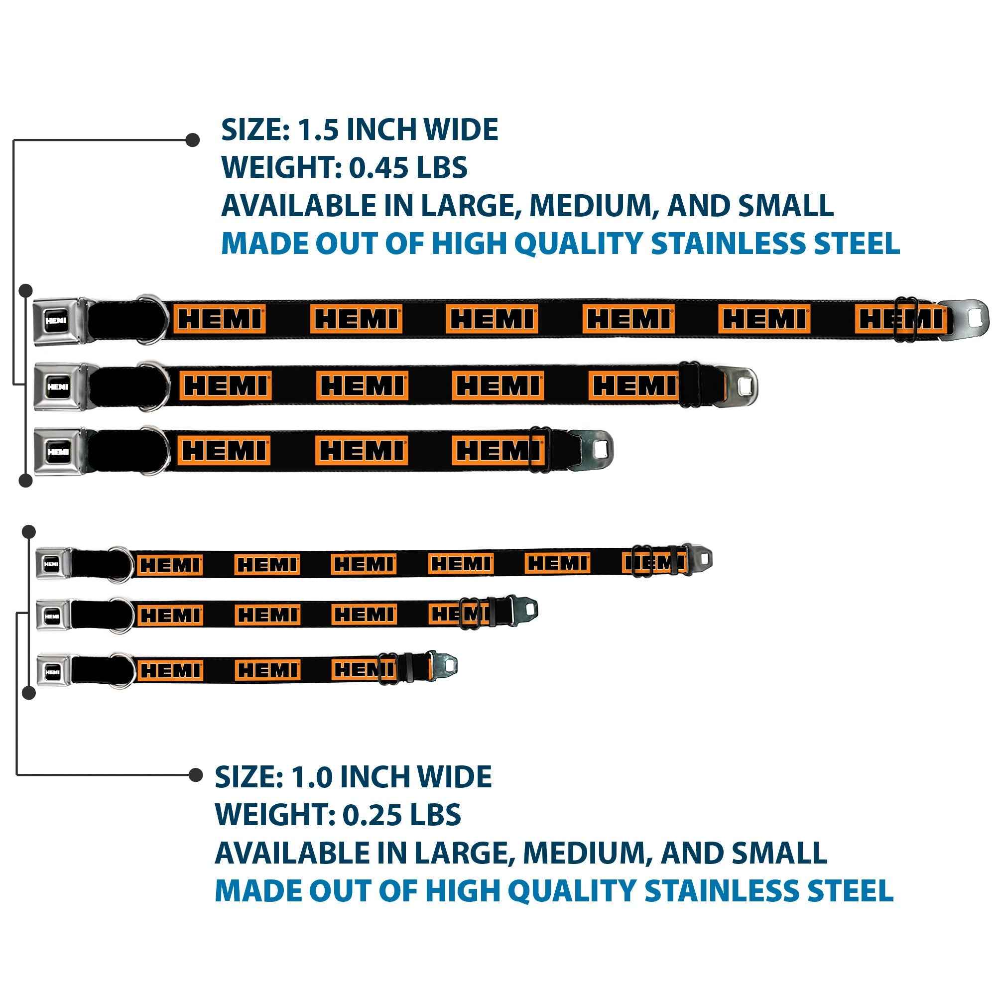 Buckle-Down Hemi Bold Full Color Black/Orange/White/Black Seatbelt Buckle Dog Collar - Hemi Bold Black/Orange/White/Black