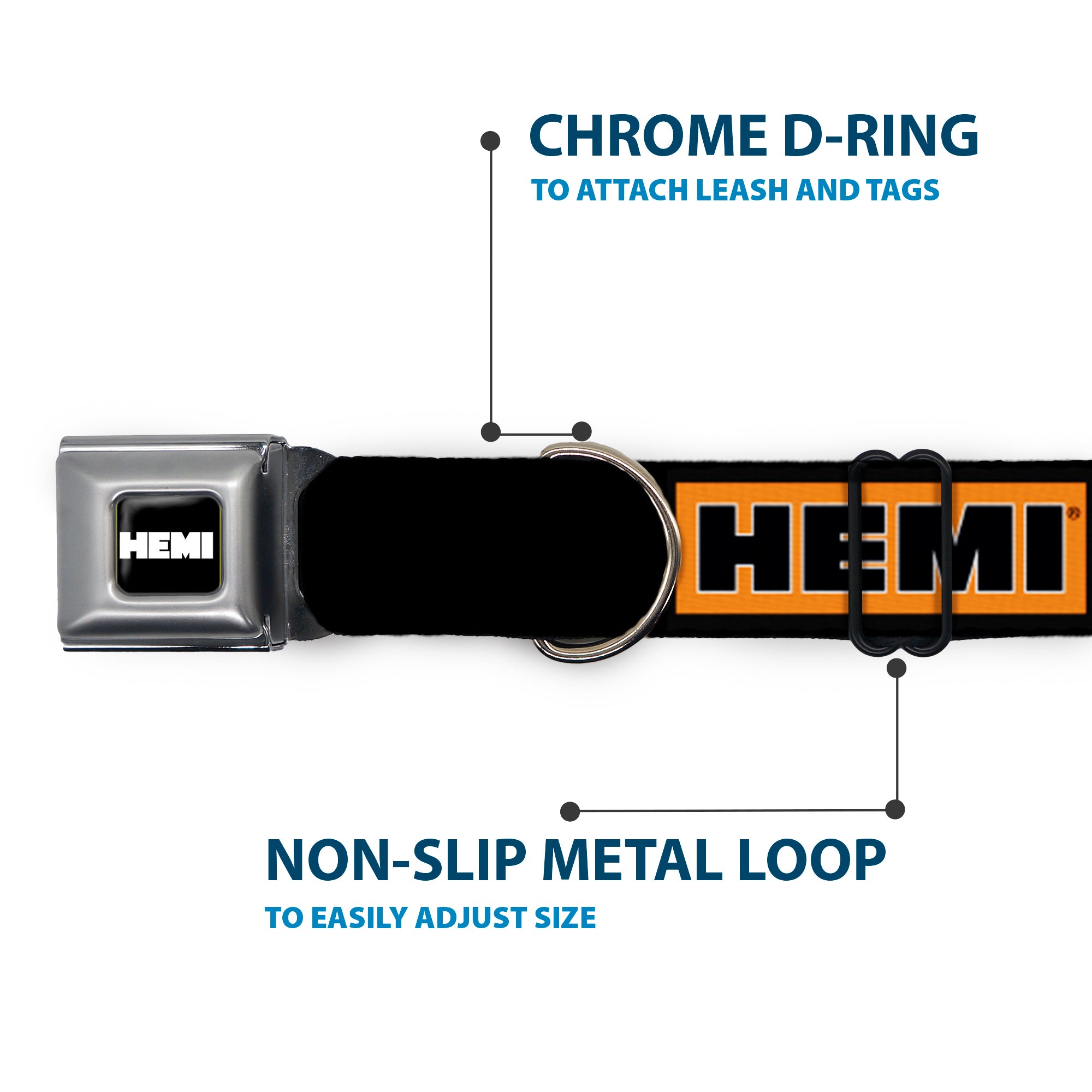 Buckle-Down Hemi Bold Full Color Black/Orange/White/Black Seatbelt Buckle Dog Collar - Hemi Bold Black/Orange/White/Black