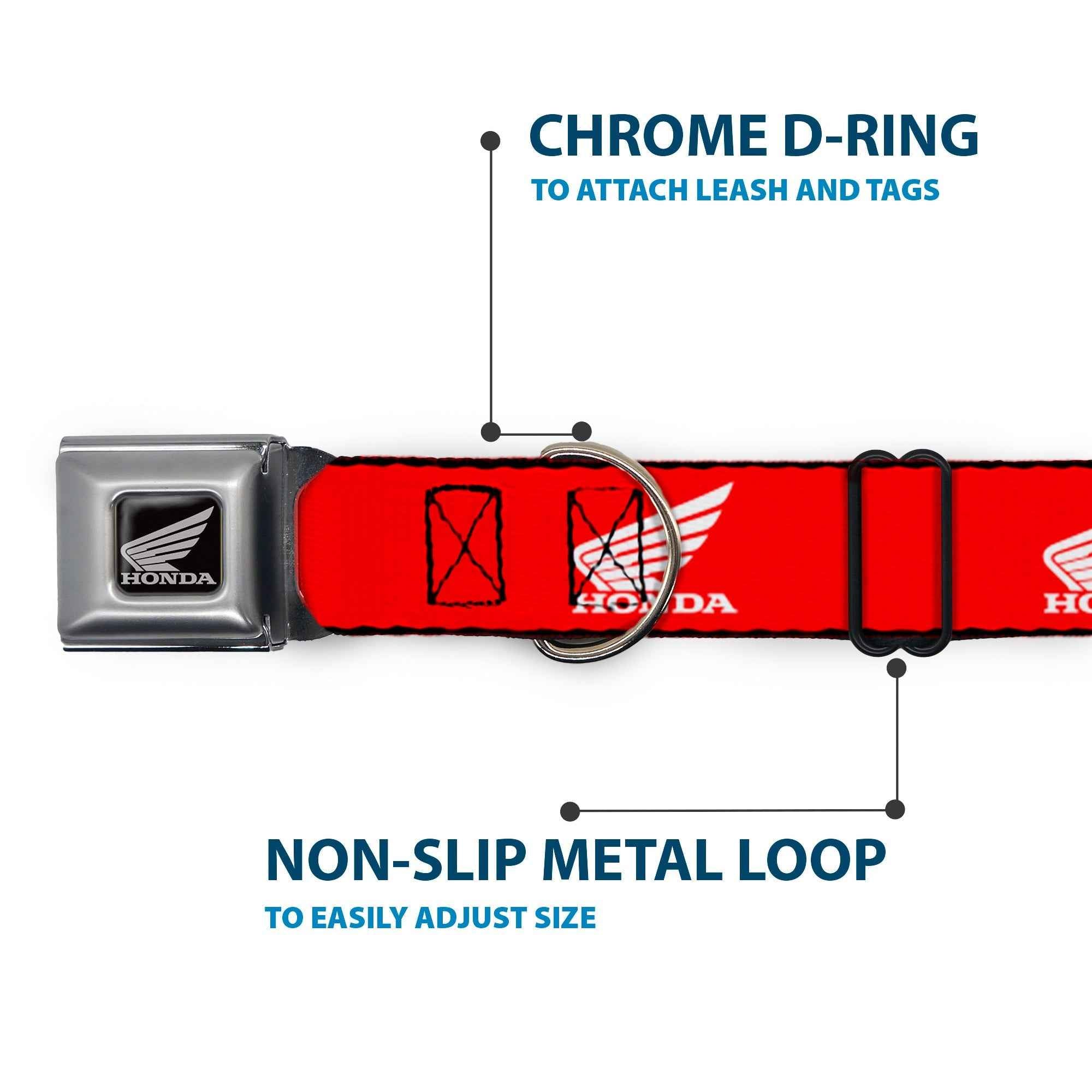 Buckle-Down Honda Motorcycle Black/Silver Seatbelt Buckle Dog Collar - Honda Motorcycle Logo Red/White