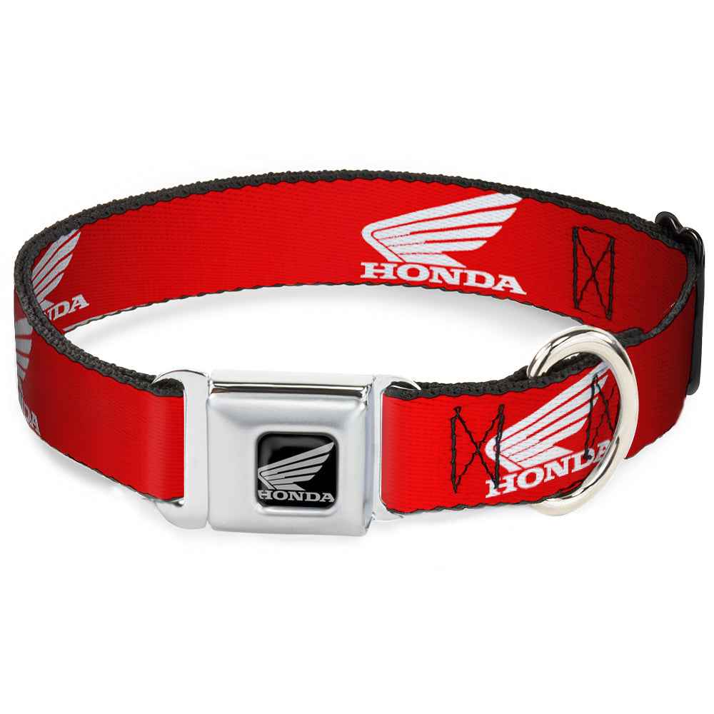 Buckle-Down Honda Motorcycle Black/Silver Seatbelt Buckle Dog Collar - Honda Motorcycle Logo Red/White