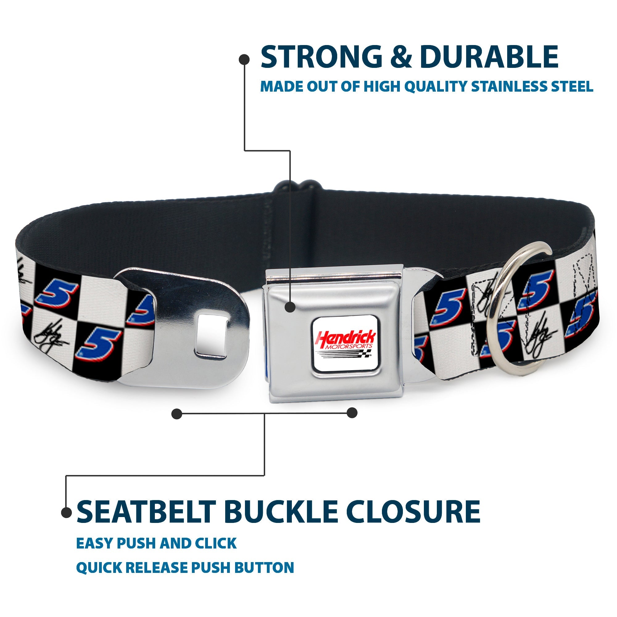 Buckle-Down Hendrick Motorsports Checker Logo Red/White & Kyle Larson Autograph and #5 Checker Logo Seatbelt Buckle Dog Collar