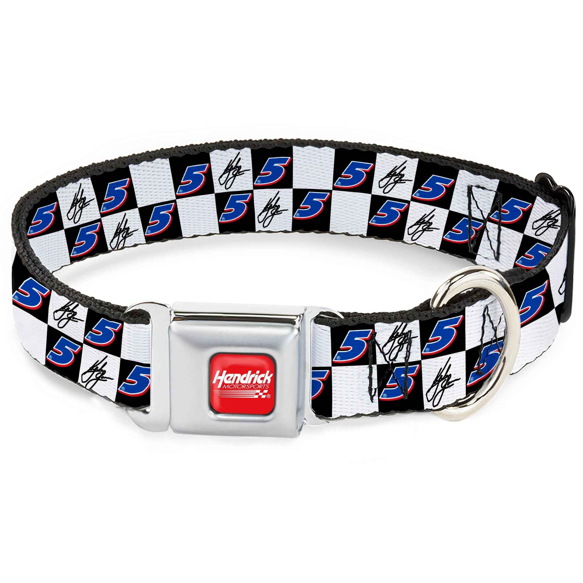 Buckle-Down Hendrick Motorsports Checker Logo Red/White & Kyle Larson Autograph and #5 Checker Logo Seatbelt Buckle Dog Collar