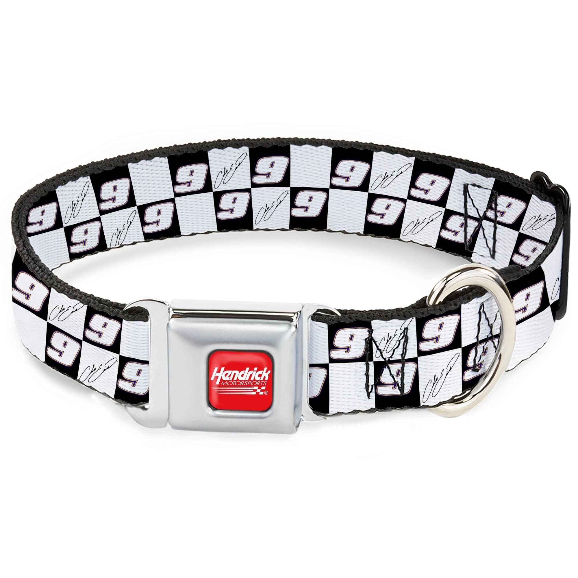 Buckle-Down Hendrick Motorsports Checker Logo Red/White & Chase Elliott Autograph and #9 Checker Logo Seatbelt Buckle Dog Collar