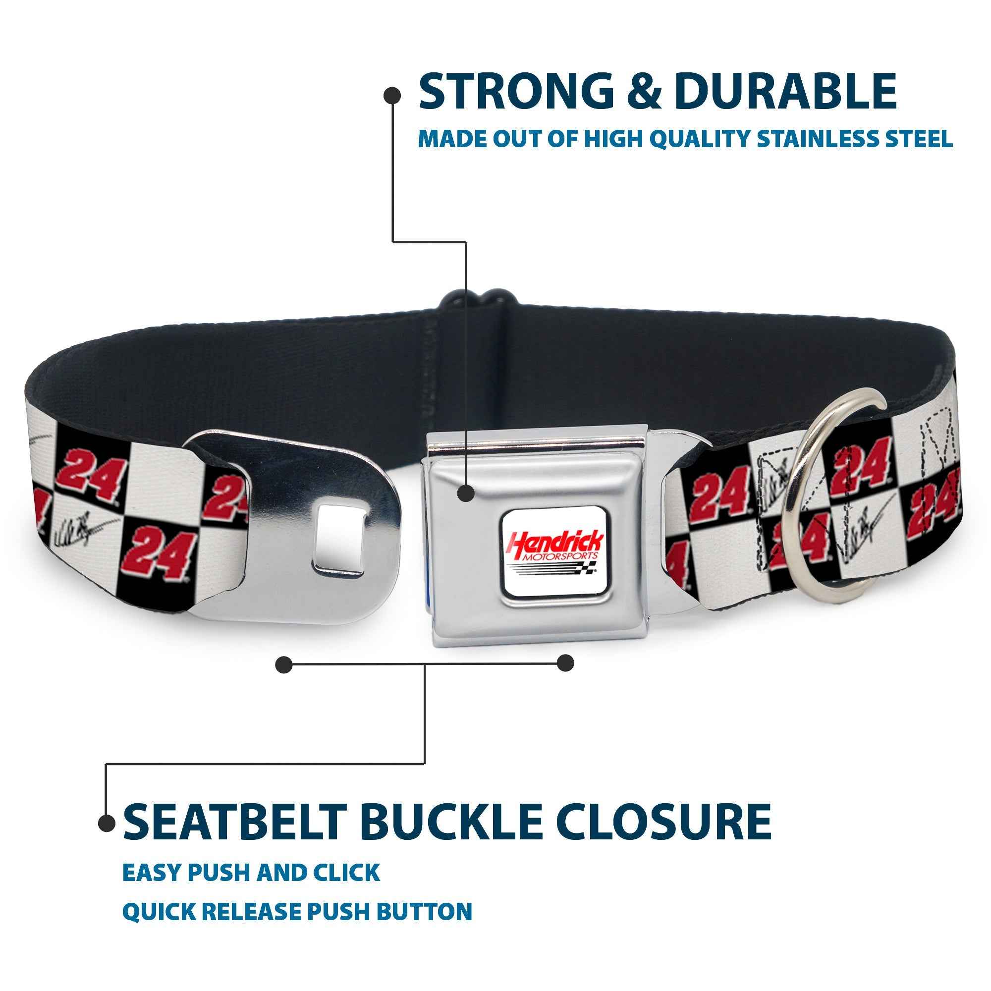 Buckle-Down Hendrick Motorsports Checker Logo Red/White & William Byron Autograph and #24 Checker Logo Seatbelt Buckle Dog Collar