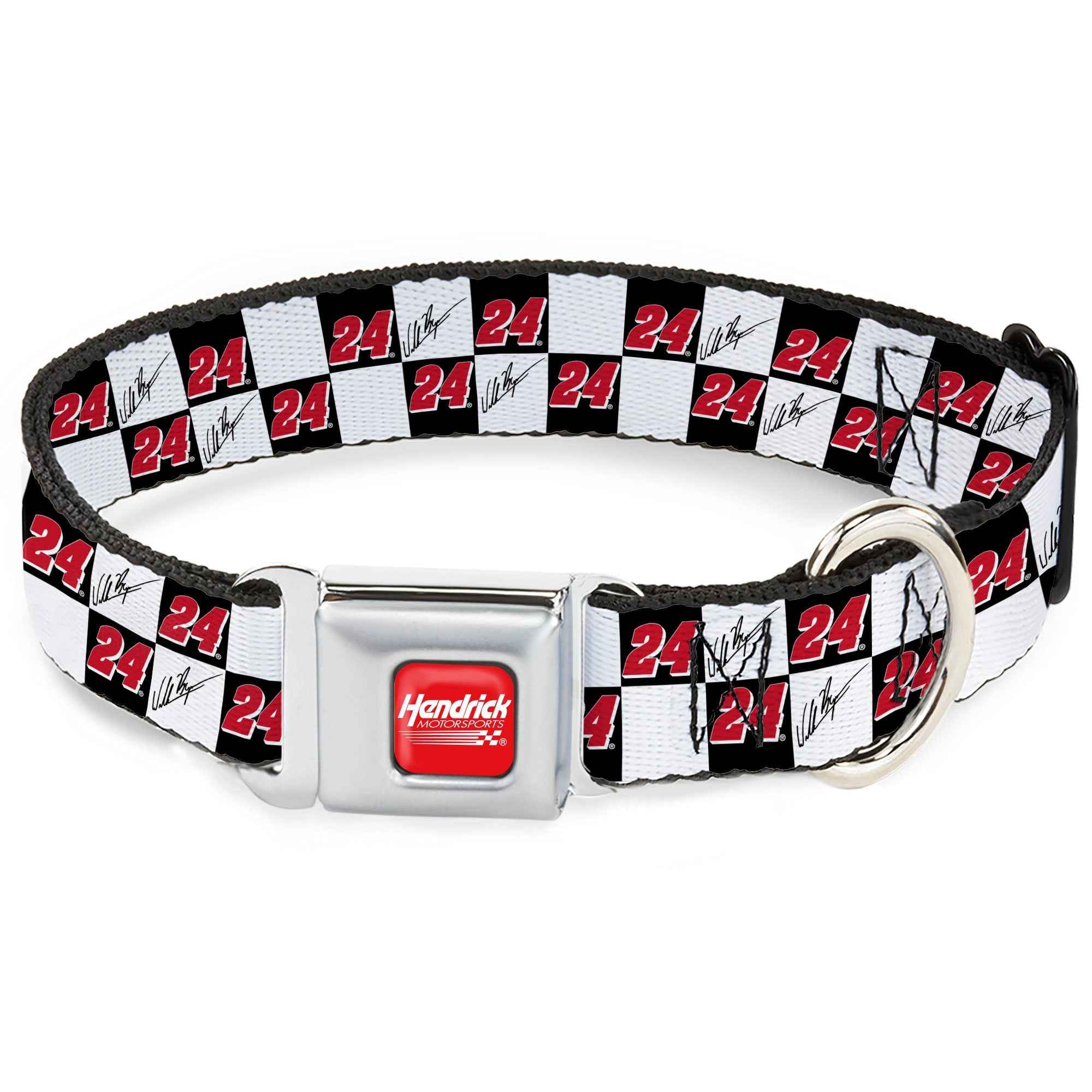 Buckle-Down Hendrick Motorsports Checker Logo Red/White & William Byron Autograph and #24 Checker Logo Seatbelt Buckle Dog Collar