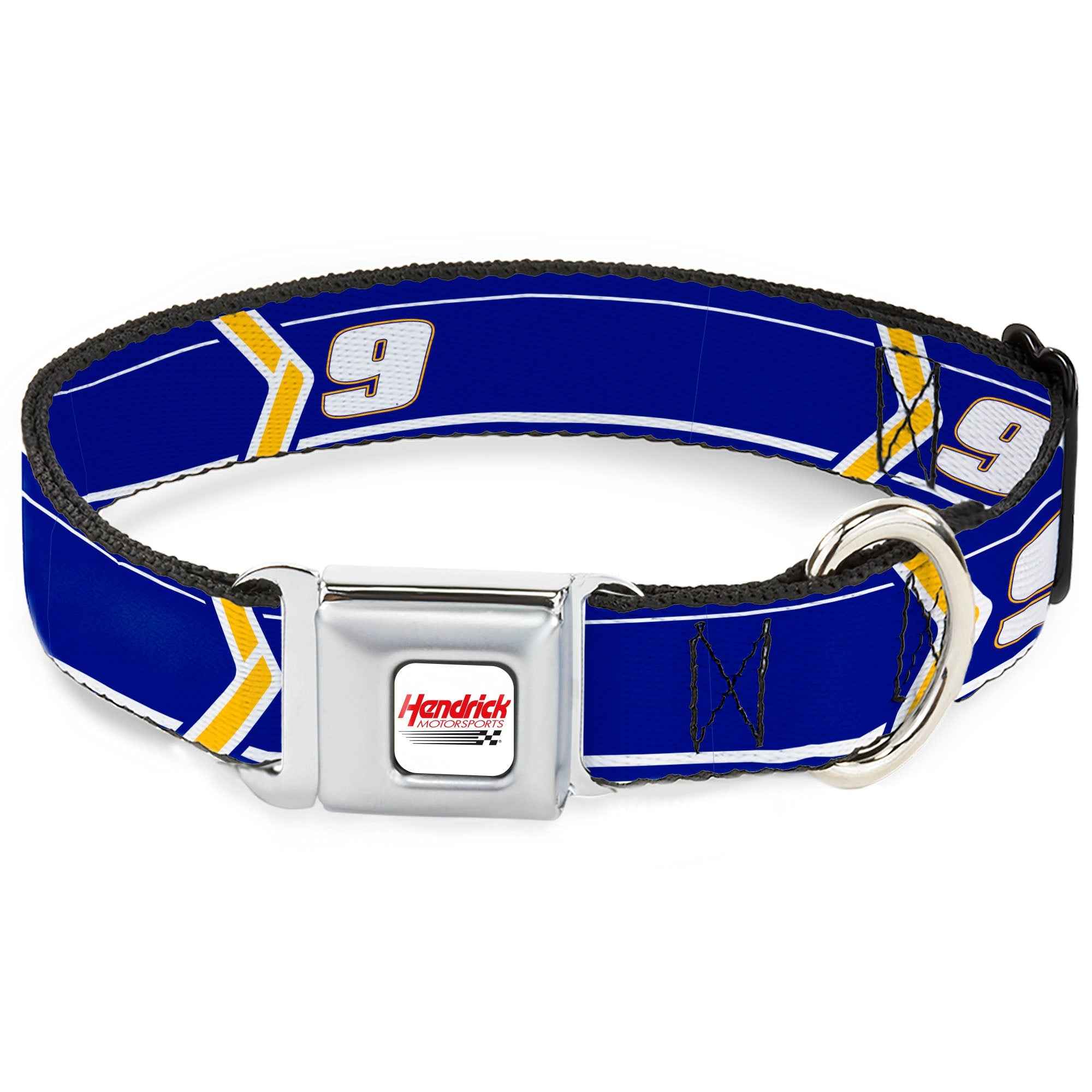 Buckle-Down Hendrick Motorsports Checker Logo Full Color Red/White Seatbelt Buckle Dog Collar - Chase Elliott #9 Car Scheme Blue/Yellow/White