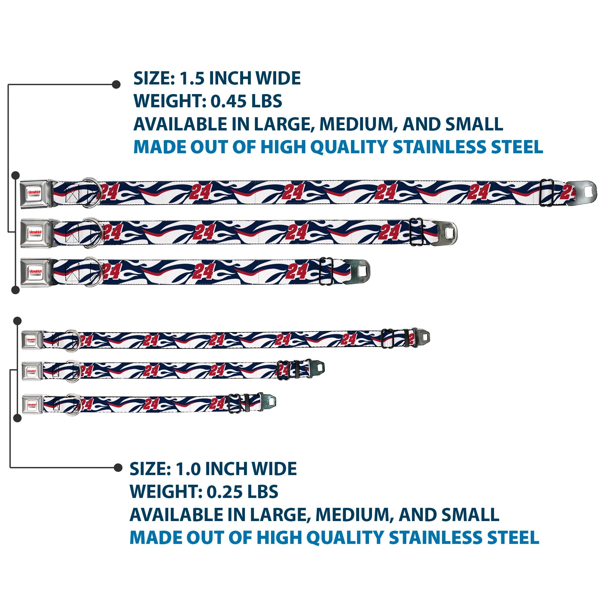 Buckle-Down Hendrick Motorsports Checker Logo Full Color Red/White Seatbelt Buckle Dog Collar - William Byron #24 Car Scheme White/Red/Blue