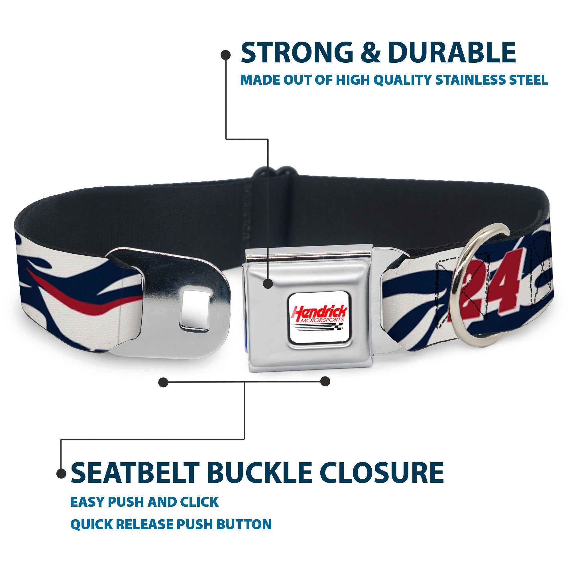 Buckle-Down Hendrick Motorsports Checker Logo Full Color Red/White Seatbelt Buckle Dog Collar - William Byron #24 Car Scheme White/Red/Blue