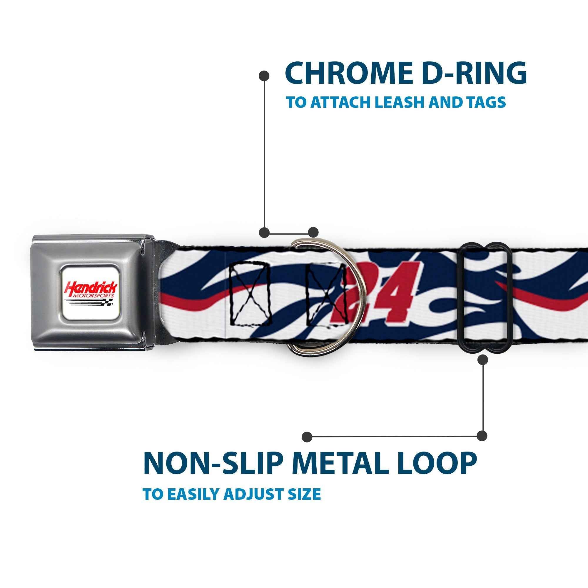 Buckle-Down Hendrick Motorsports Checker Logo Full Color Red/White Seatbelt Buckle Dog Collar - William Byron #24 Car Scheme White/Red/Blue