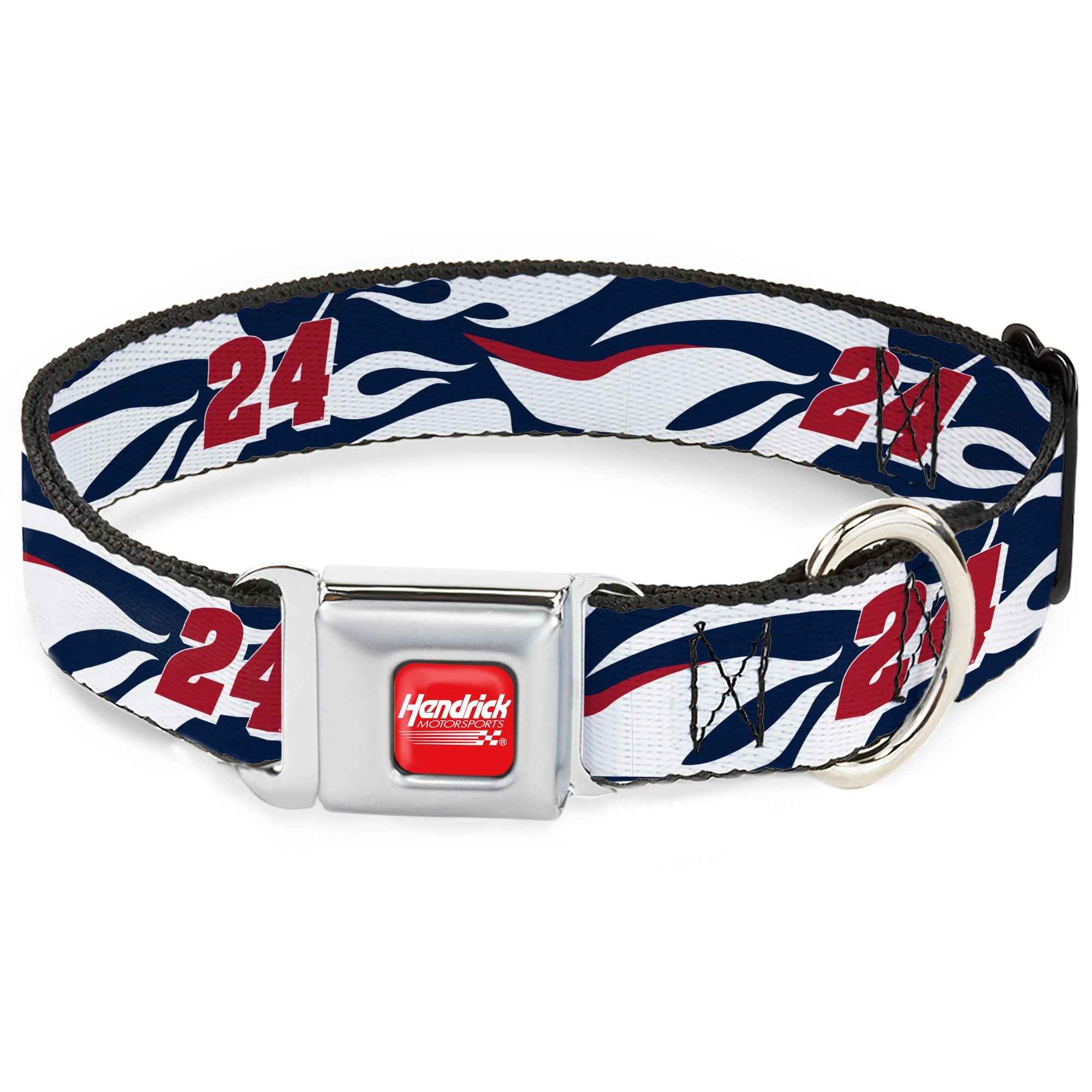 Buckle-Down Hendrick Motorsports Checker Logo Full Color Red/White Seatbelt Buckle Dog Collar - William Byron #24 Car Scheme White/Red/Blue