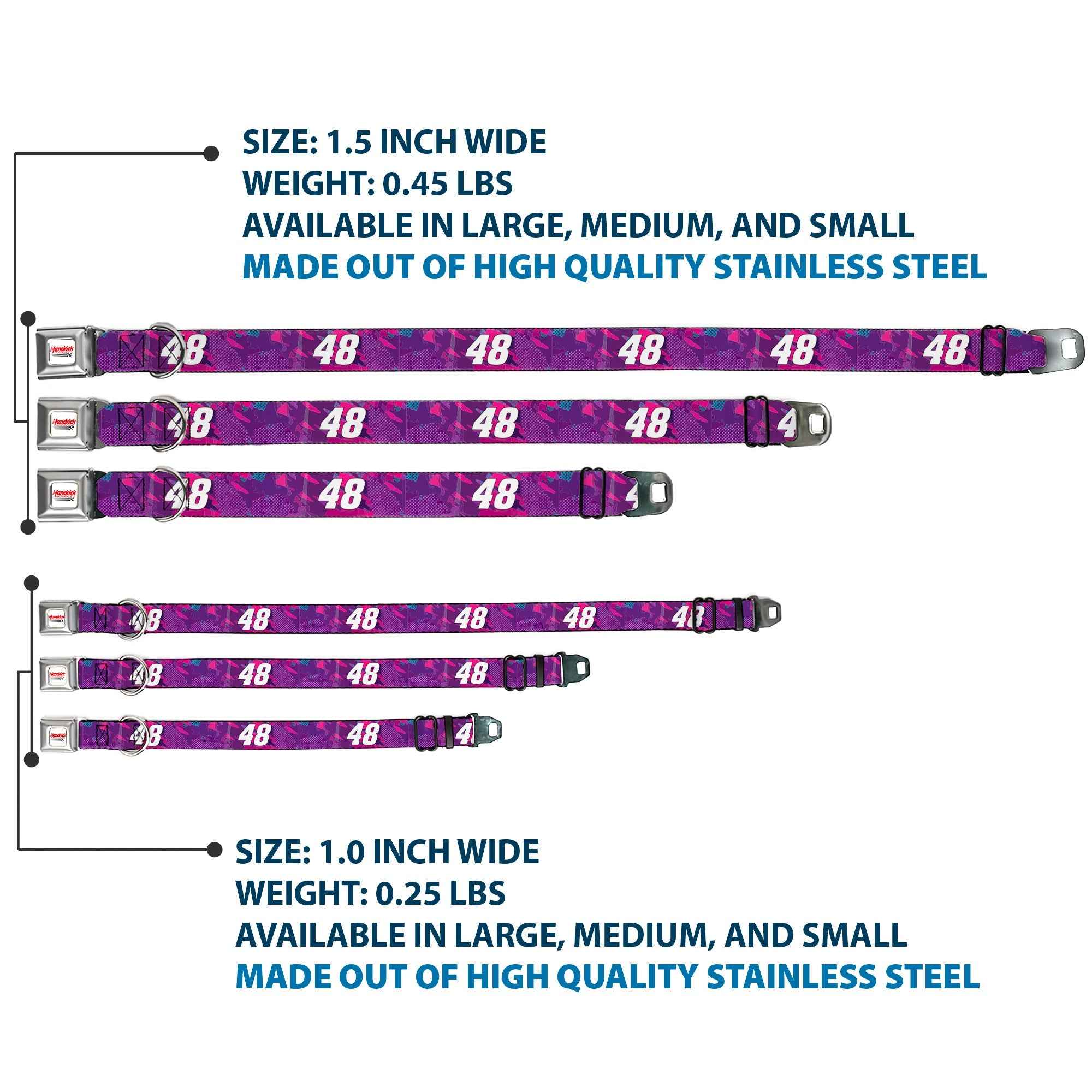 Buckle-Down Hendrick Motorsports Checker Logo Full Color Red/White Seatbelt Buckle Dog Collar - Alex Bowman #48 Car Scheme Purples/Pinks/White