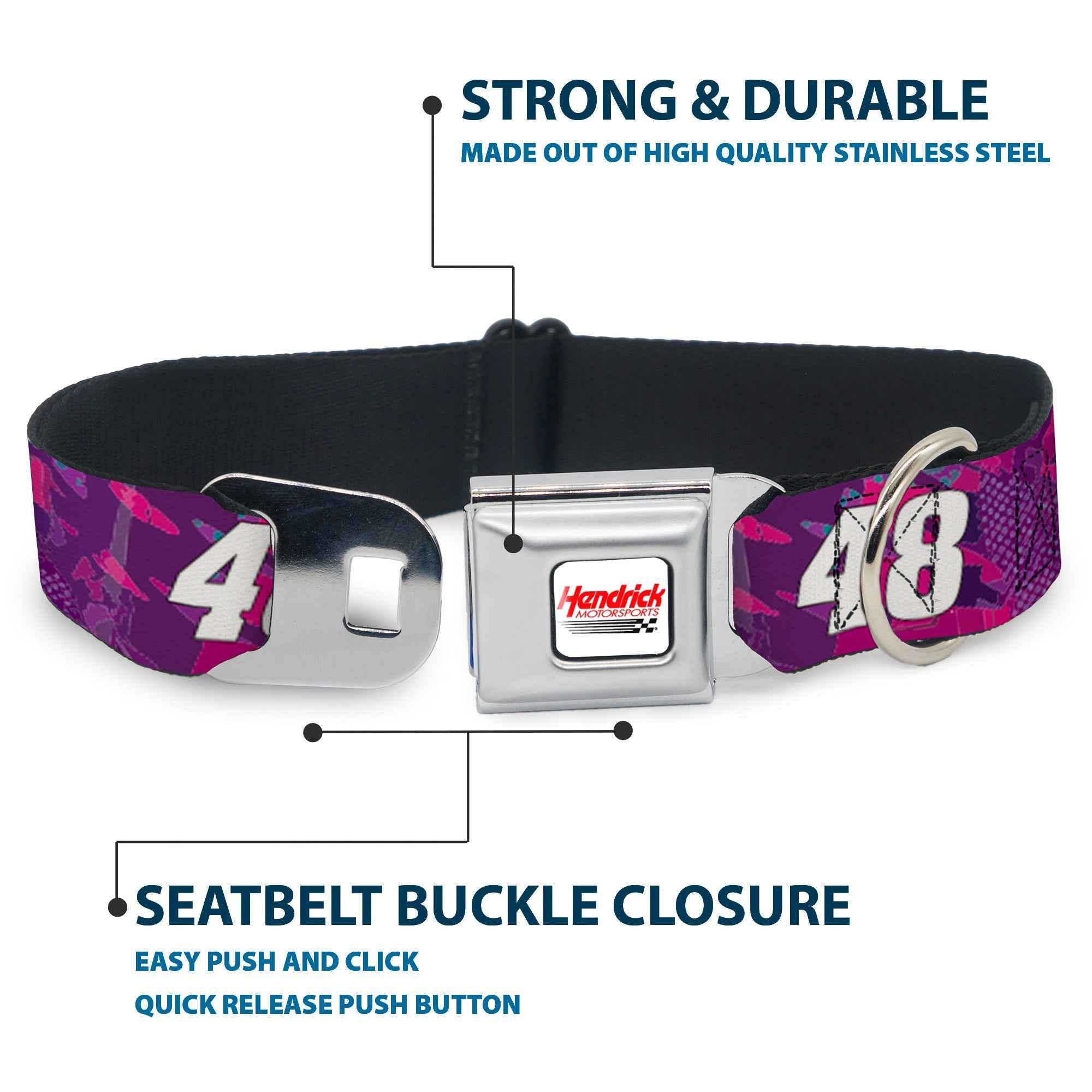 Buckle-Down Hendrick Motorsports Checker Logo Full Color Red/White Seatbelt Buckle Dog Collar - Alex Bowman #48 Car Scheme Purples/Pinks/White