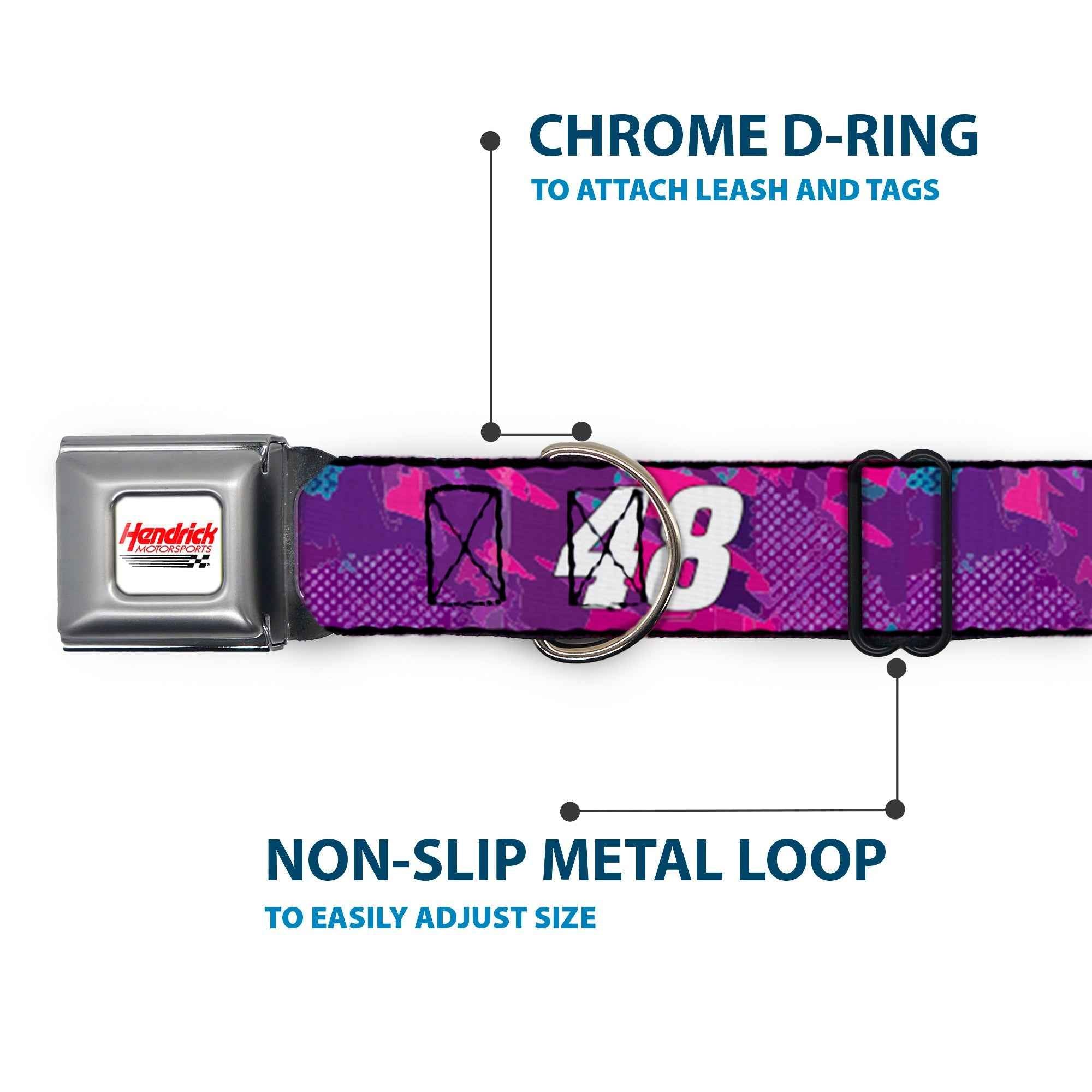 Buckle-Down Hendrick Motorsports Checker Logo Full Color Red/White Seatbelt Buckle Dog Collar - Alex Bowman #48 Car Scheme Purples/Pinks/White
