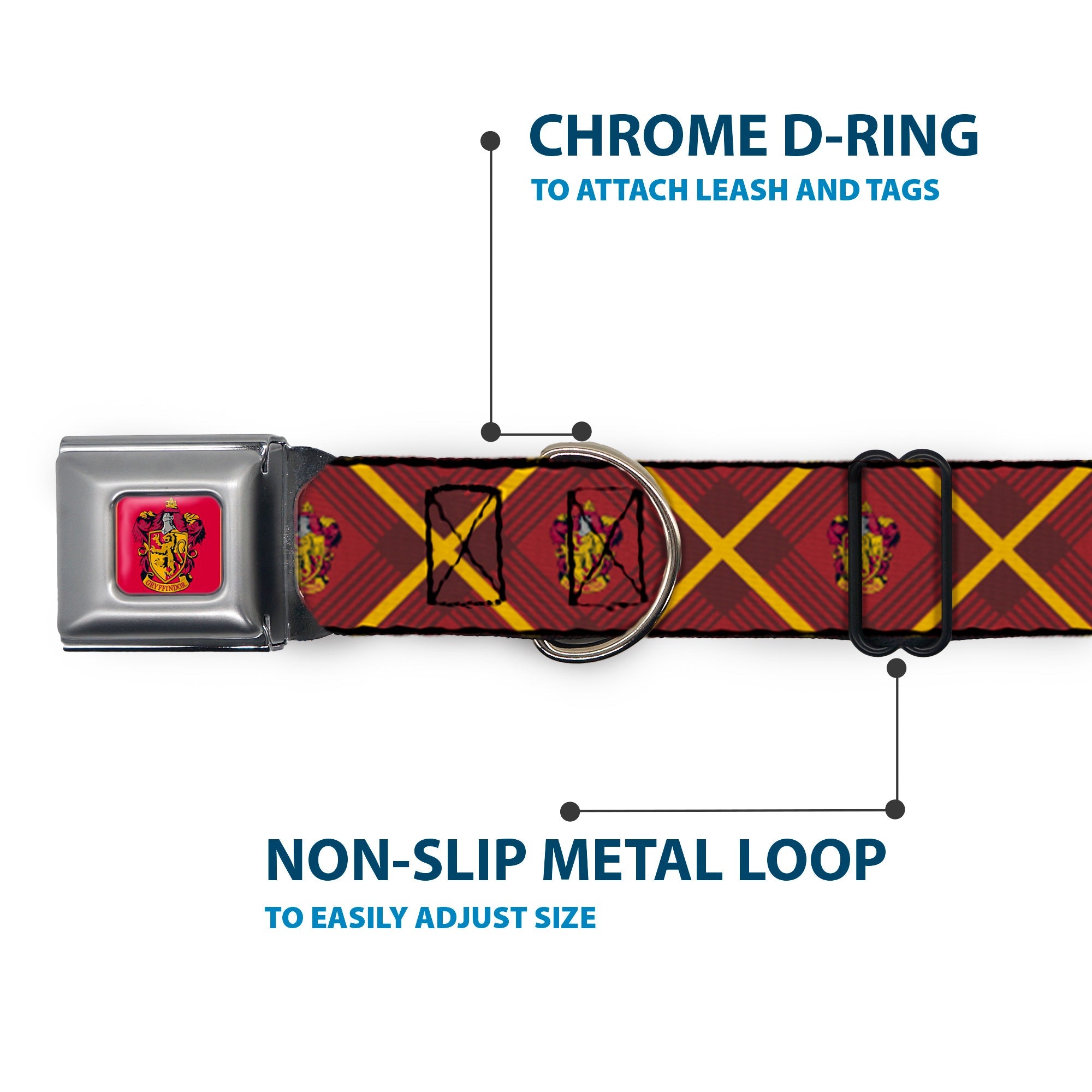 Gryffindor Crest Full Color Red Seatbelt Buckle Collar - Harry Potter Gryffindor Crest Plaid Reds/Gold