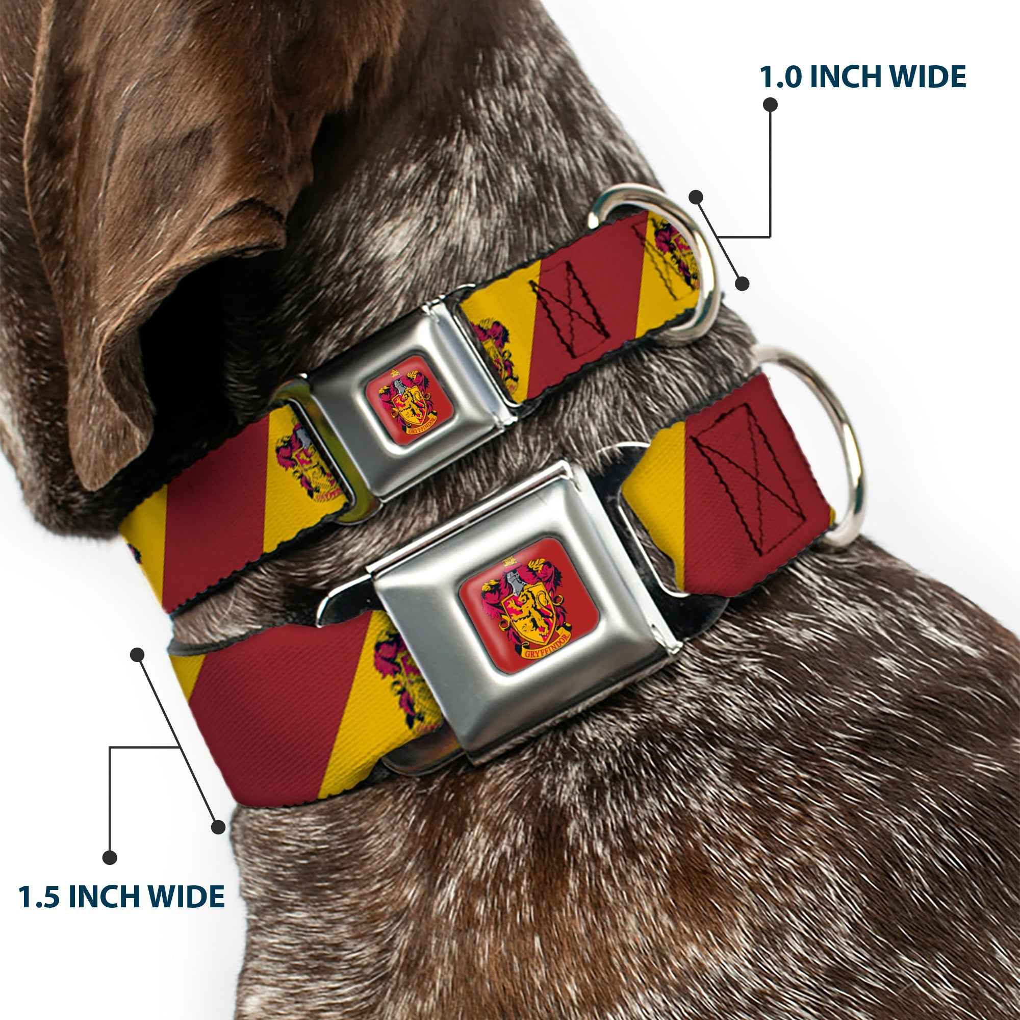 Buckle-Down Gryffindor Crest Full Color Red Seatbelt Buckle Dog Collar - Gryffindor Crest Diagonal Stripe Gold/Red