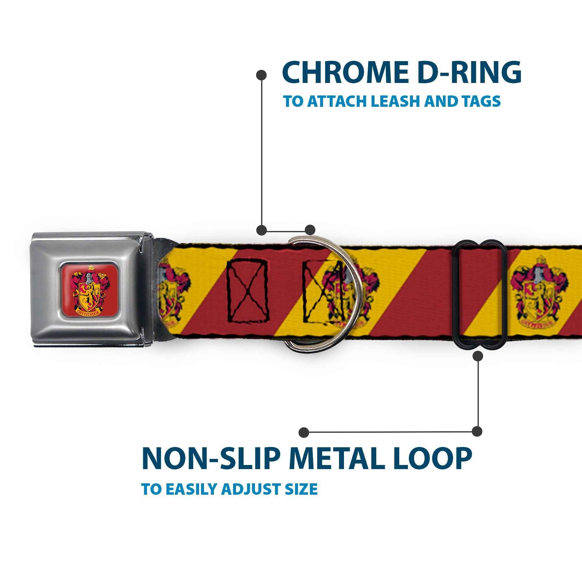 Buckle-Down Gryffindor Crest Full Color Red Seatbelt Buckle Dog Collar - Gryffindor Crest Diagonal Stripe Gold/Red