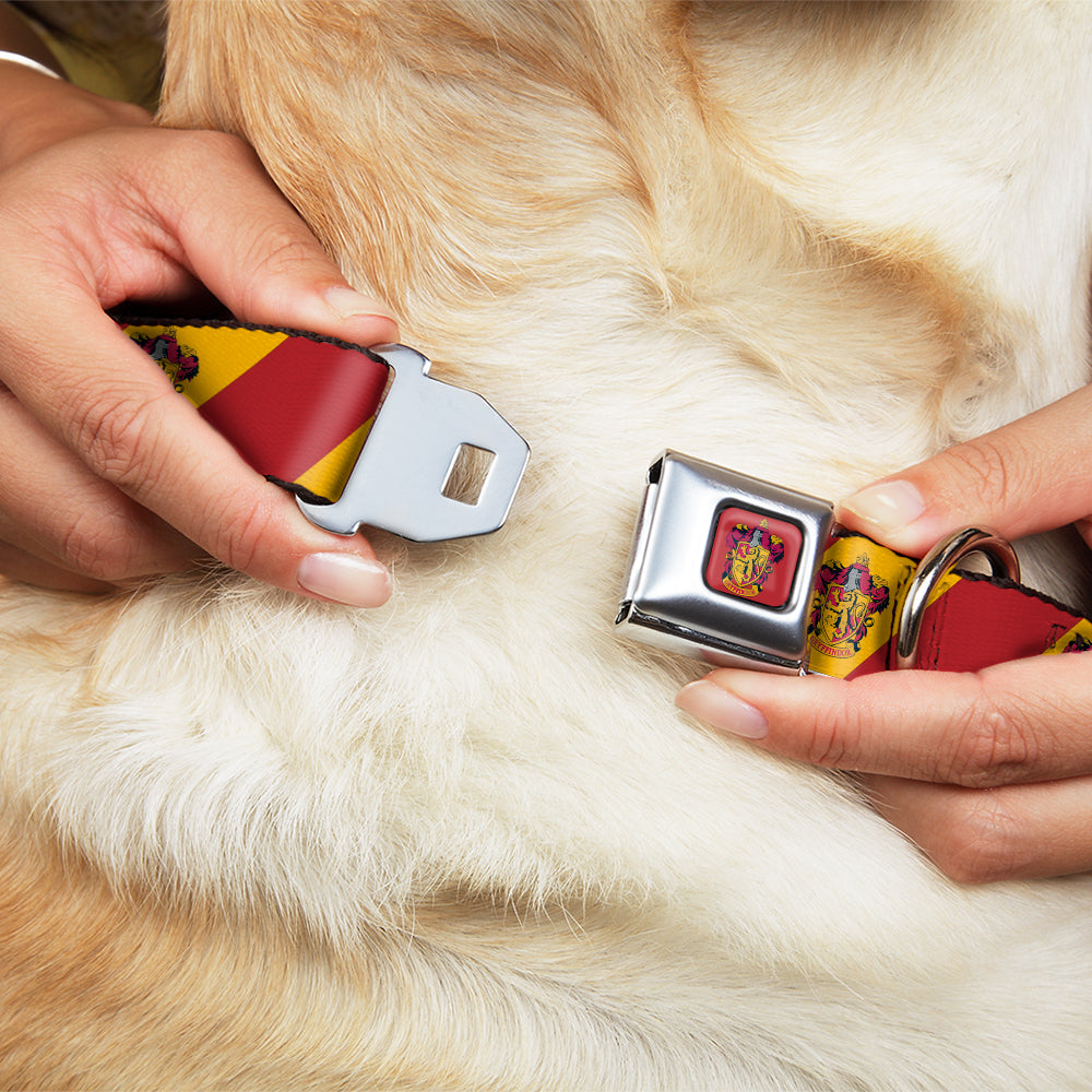 Buckle-Down Gryffindor Crest Full Color Red Seatbelt Buckle Dog Collar - Gryffindor Crest Diagonal Stripe Gold/Red