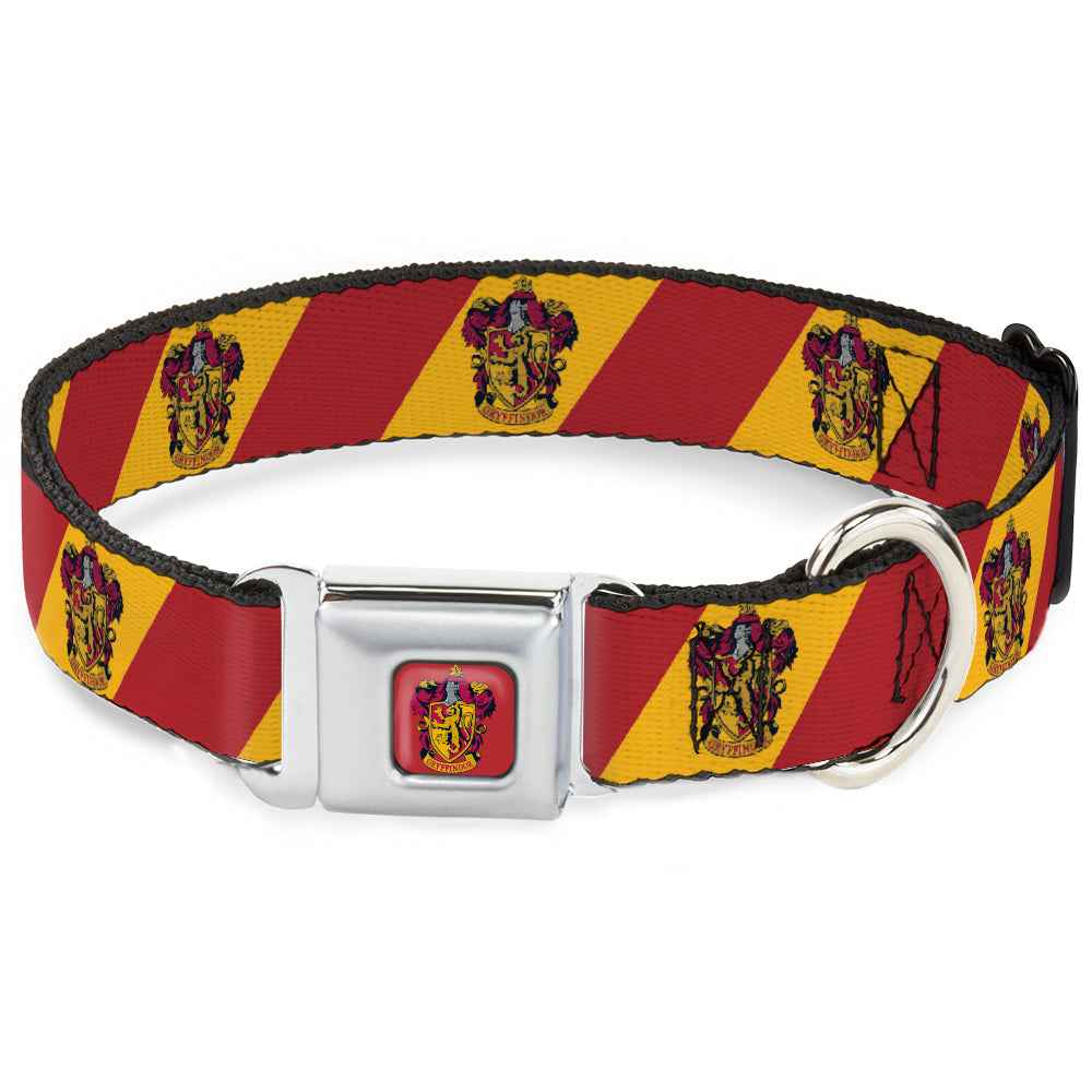 Buckle-Down Gryffindor Crest Full Color Red Seatbelt Buckle Dog Collar - Gryffindor Crest Diagonal Stripe Gold/Red