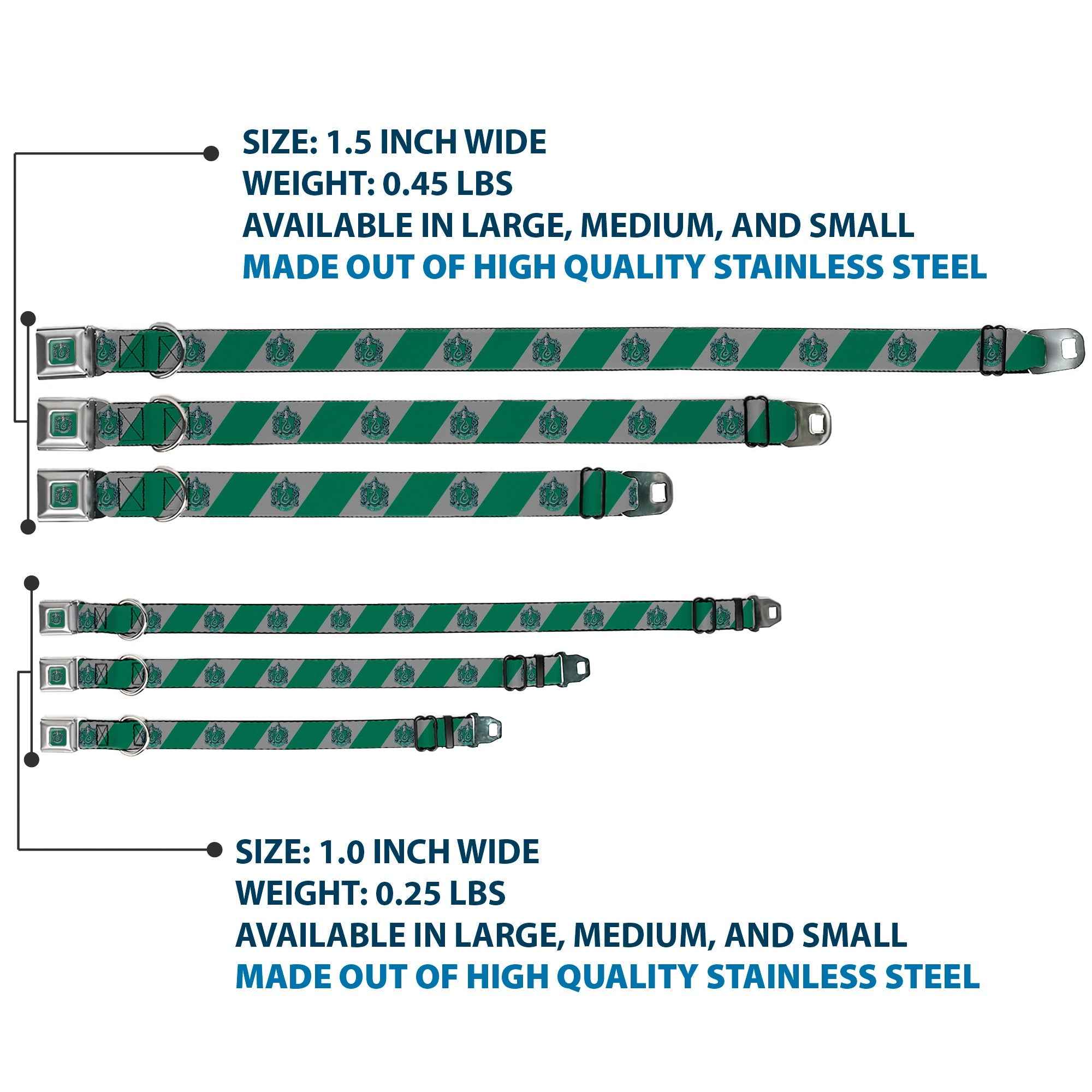 Buckle-Down Slytherin Crest Full Color Green Seatbelt Buckle Dog Collar - Slytherin Crest Diagonal Stripe Gray/Green