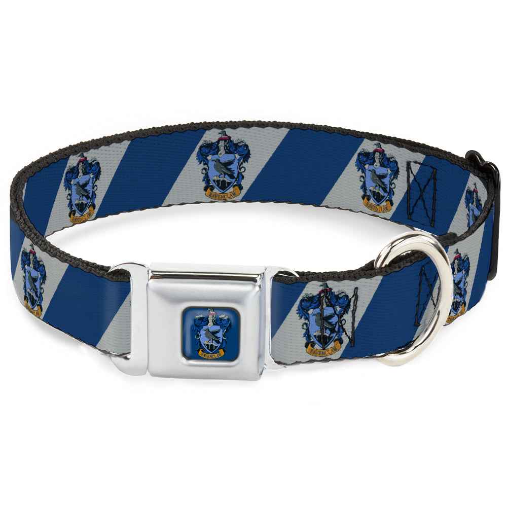 Buckle-Down Ravenclaw Crest Full Color Blue Seatbelt Buckle Dog Collar - Ravenclaw Crest Diagonal Stripe Gray/Blue