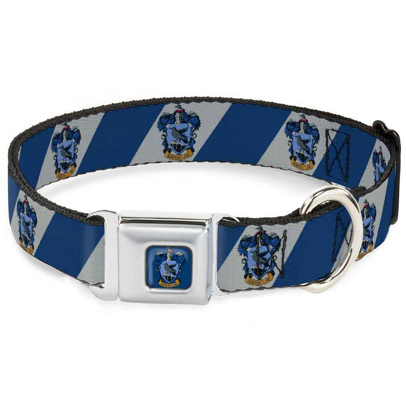 Buckle-Down Ravenclaw Crest Full Color Blue Seatbelt Buckle Dog Collar - Ravenclaw Crest Diagonal Stripe Gray/Blue