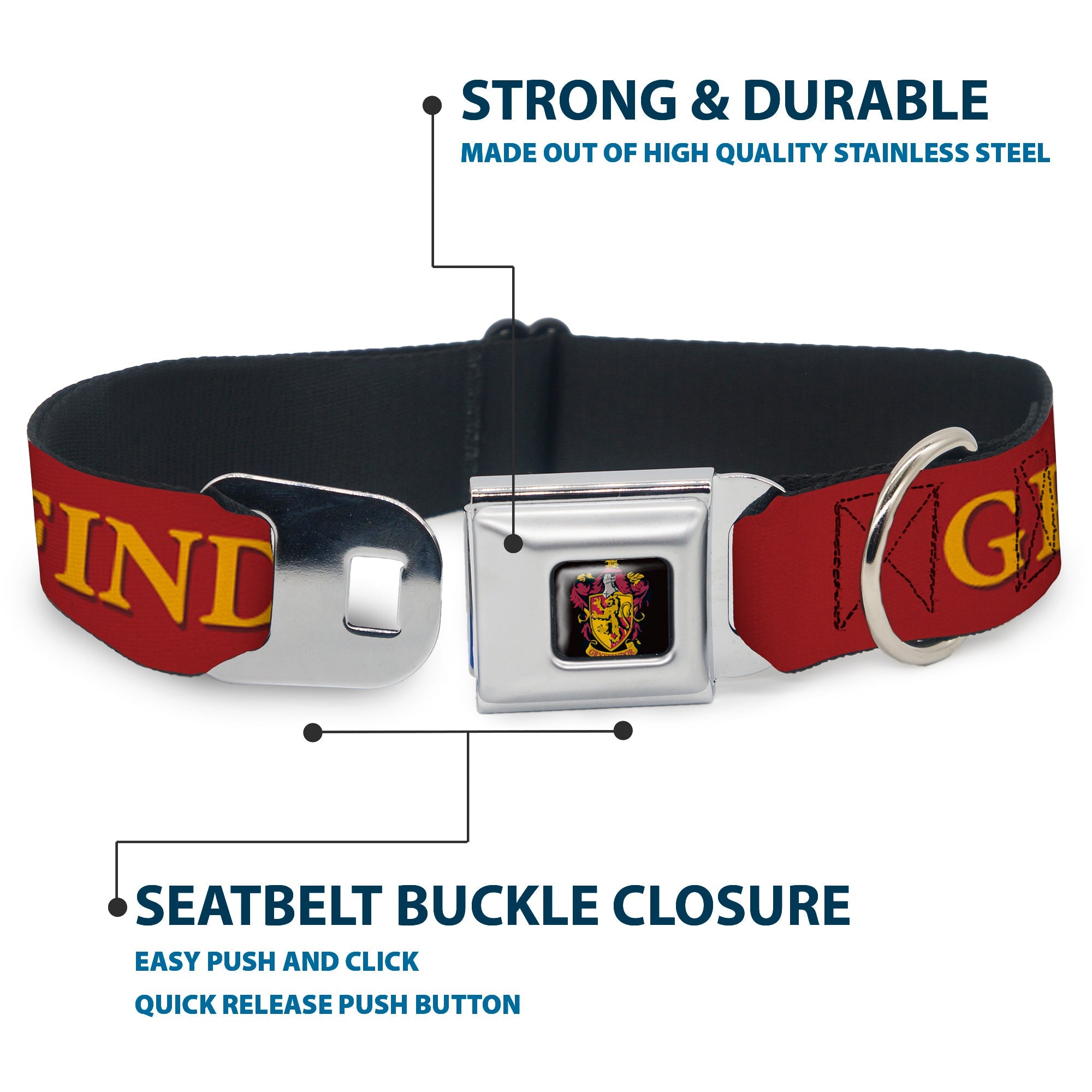 Gryffindor Crest Full Color Seatbelt Buckle Collar - Harry Potter GRYFFINDOR & Crest Black/Red
