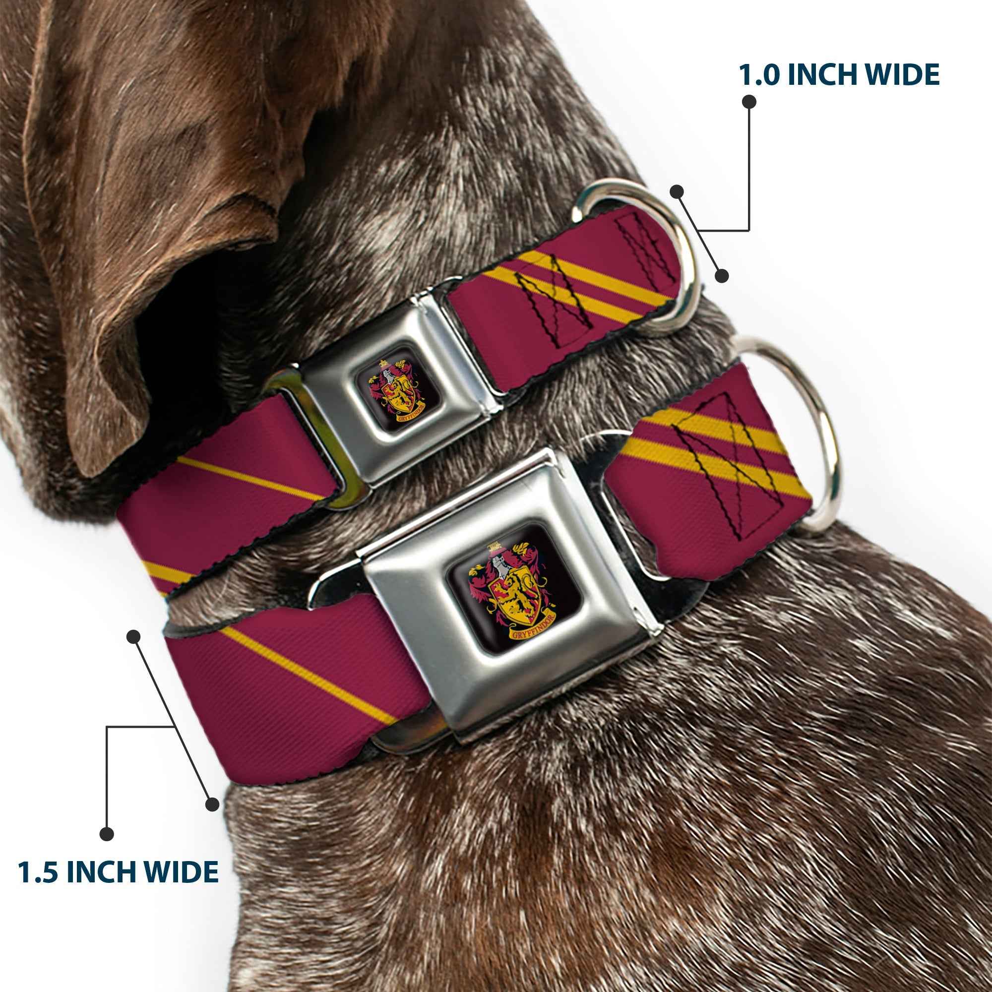 Buckle-Down Gryffindor Crest Full Color Seatbelt Buckle Dog Collar - Gryffindor Crest/Stripe Burgundy/Gold