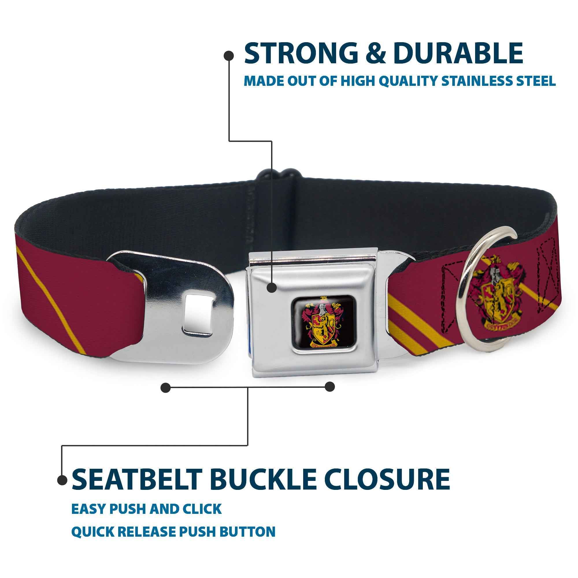 Gryffindor Crest Full Color Seatbelt Buckle Collar - GRYFFINDOR Crest/Stripe Burgundy/Gold