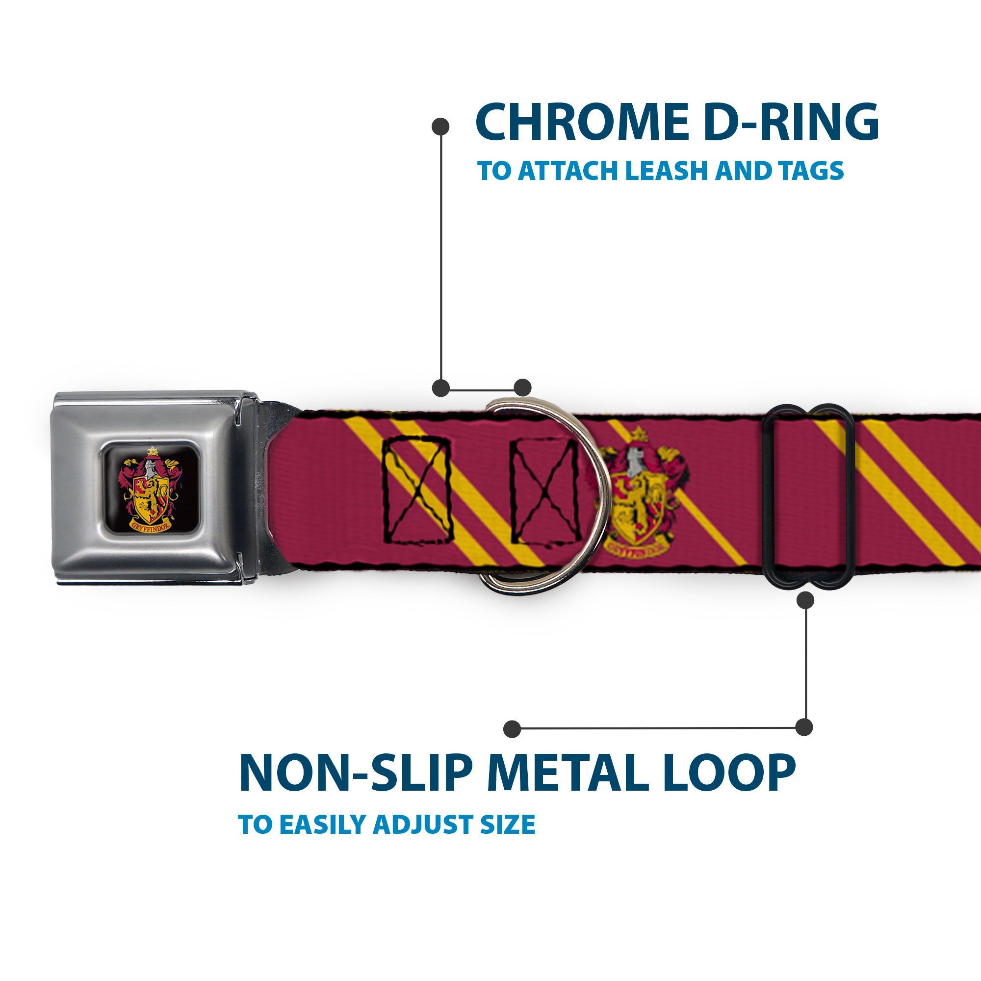 Buckle-Down Gryffindor Crest Full Color Seatbelt Buckle Dog Collar - Gryffindor Crest/Stripe Burgundy/Gold