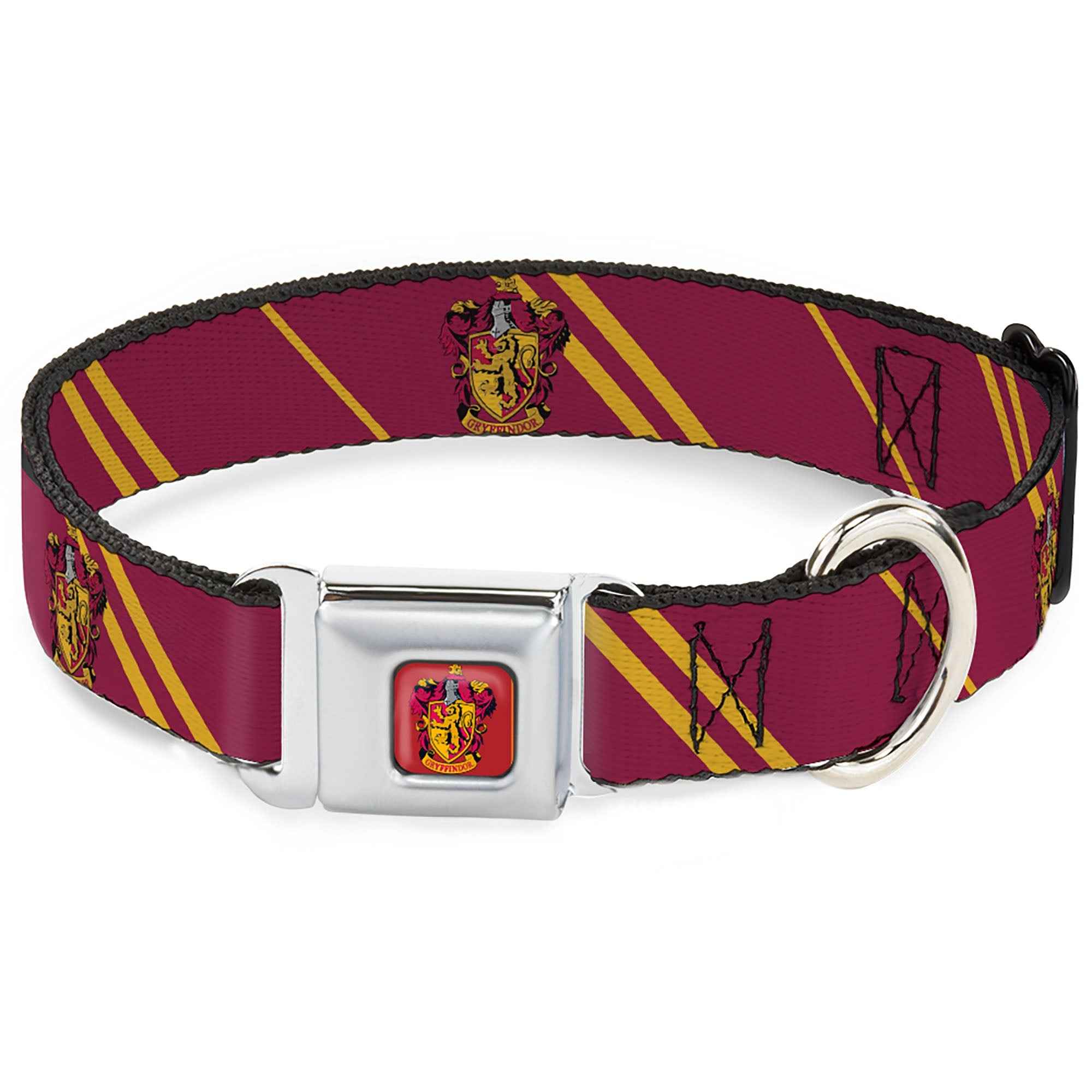 Buckle-Down Gryffindor Crest Full Color Seatbelt Buckle Dog Collar - Gryffindor Crest/Stripe Burgundy/Gold