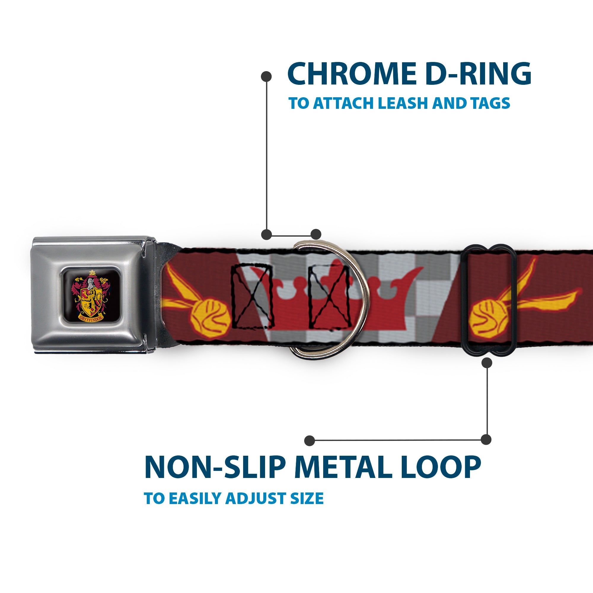 Gryffindor Crest Full Color Seatbelt Buckle Collar - Harry Potter GRYFFINDOR/Quiditch Ball/Crown Burgundy Red/Golds/Grays